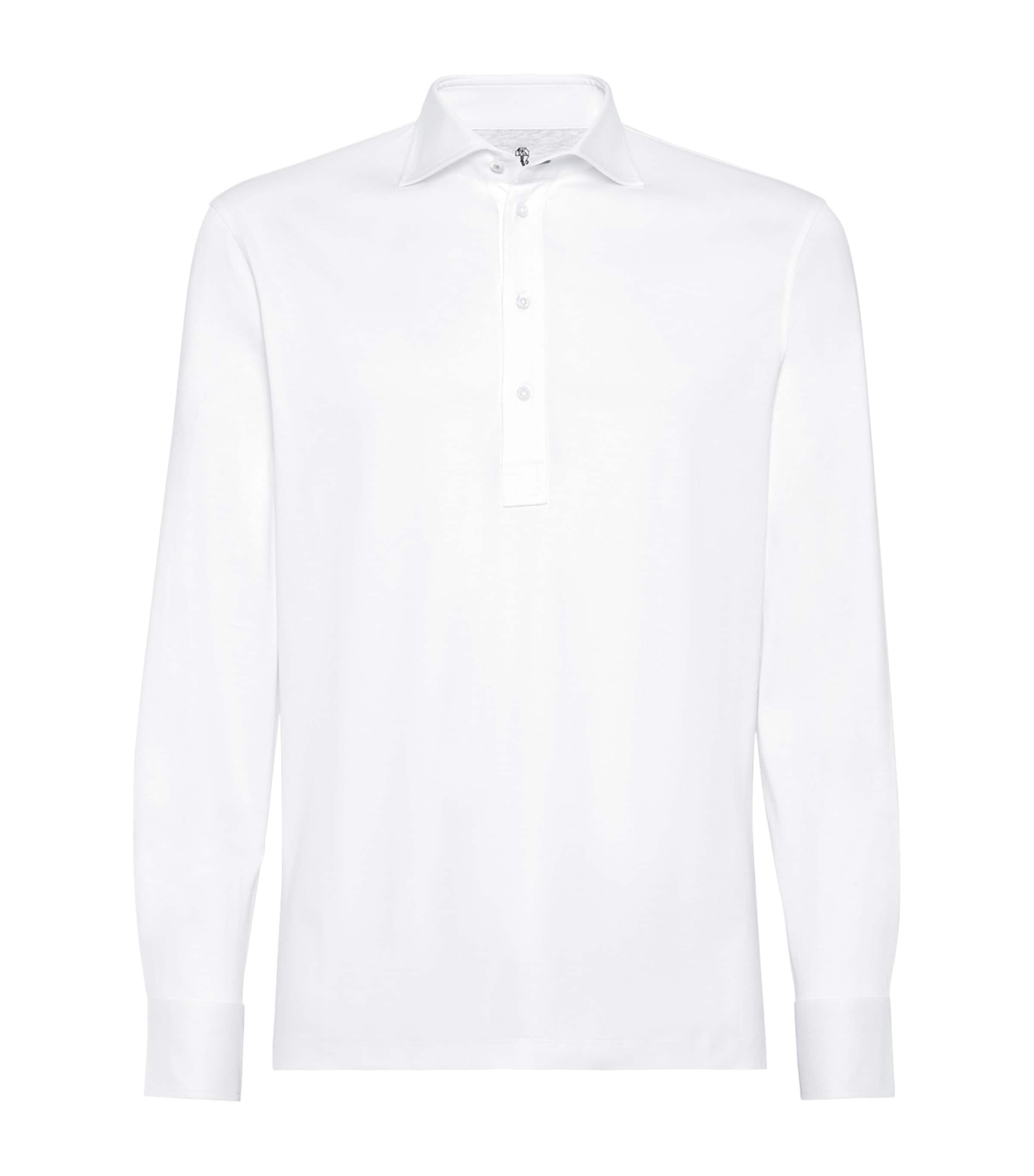 Brunello Cucinelli White Cotton Long-Sleeve Polo Shirt