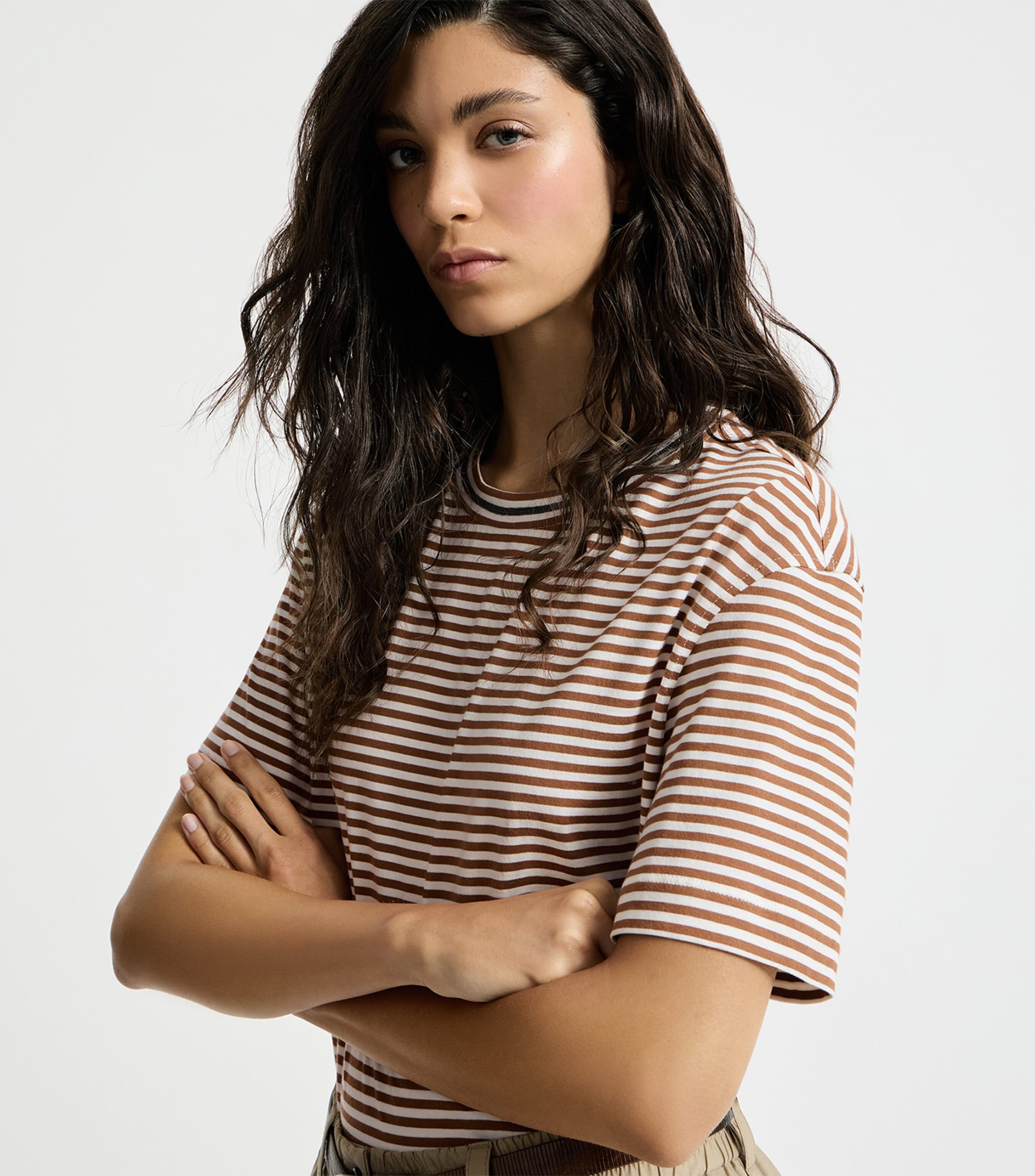 Brunello Cucinelli Womens Cotton Jersey Striped T-Shirt Image 4