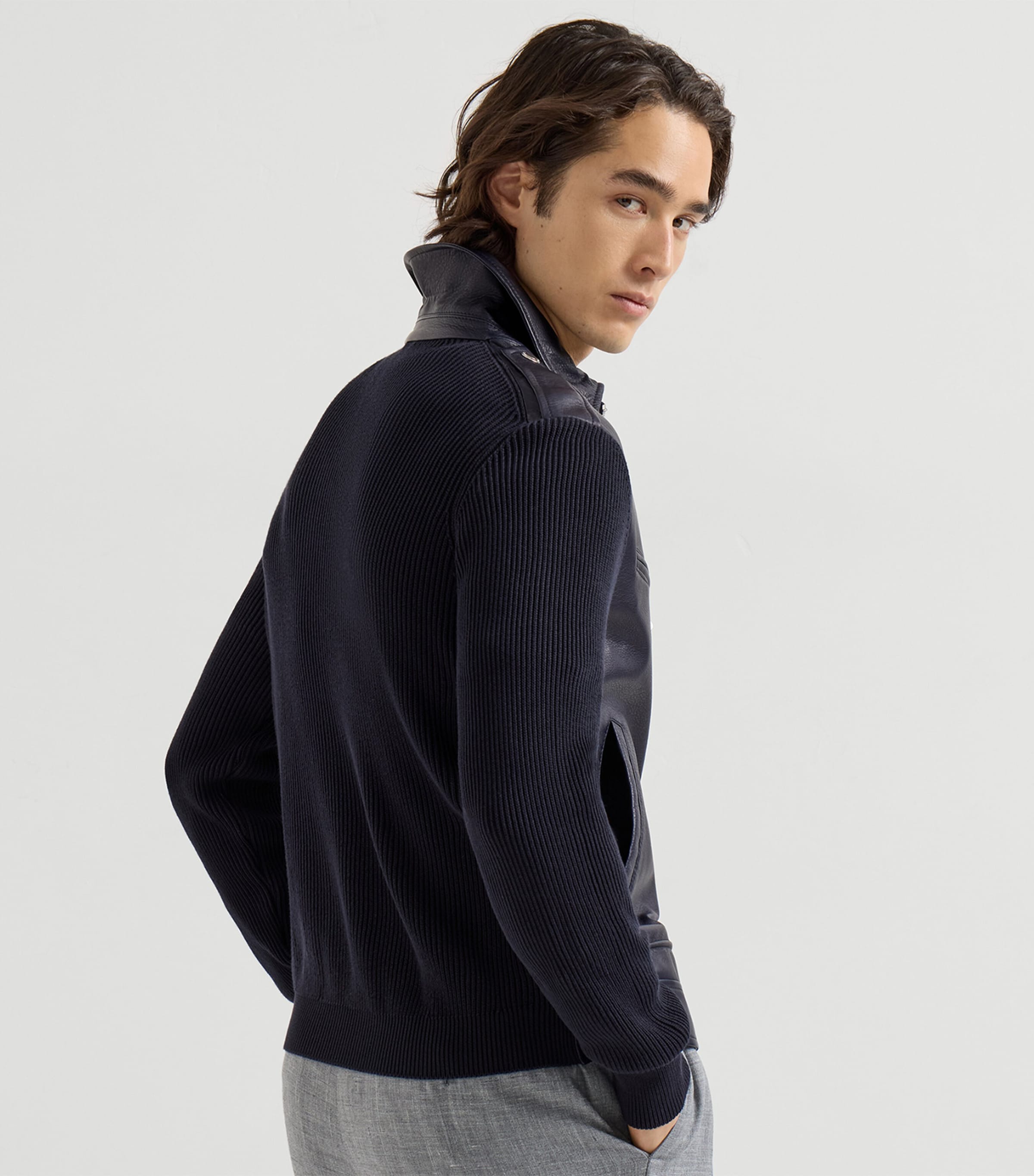 Knitted Leather Jacket CLJ86 Image 3