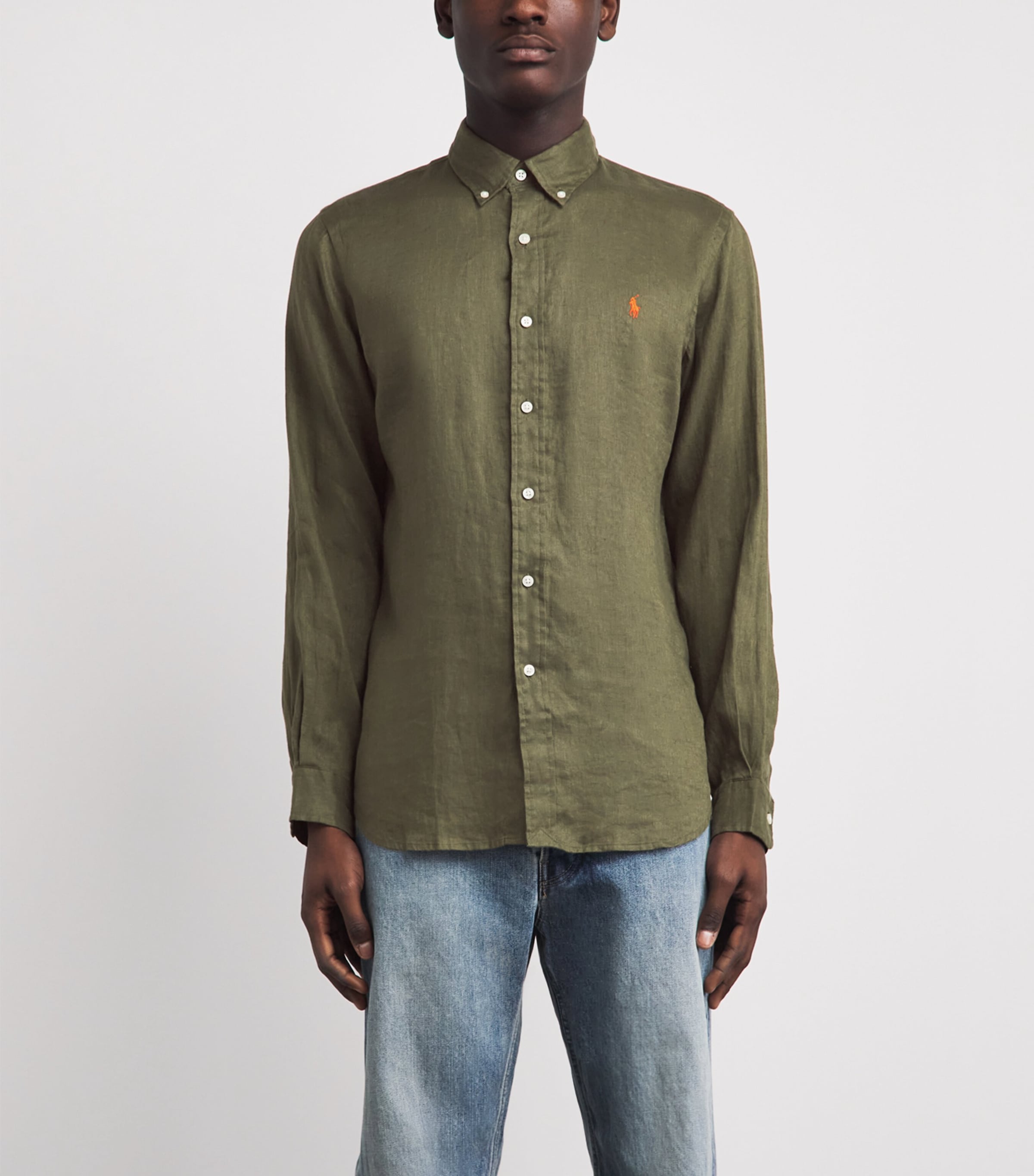Polo Ralph Lauren Mens Linen Custom-Fit Shirt New Olive Image 4