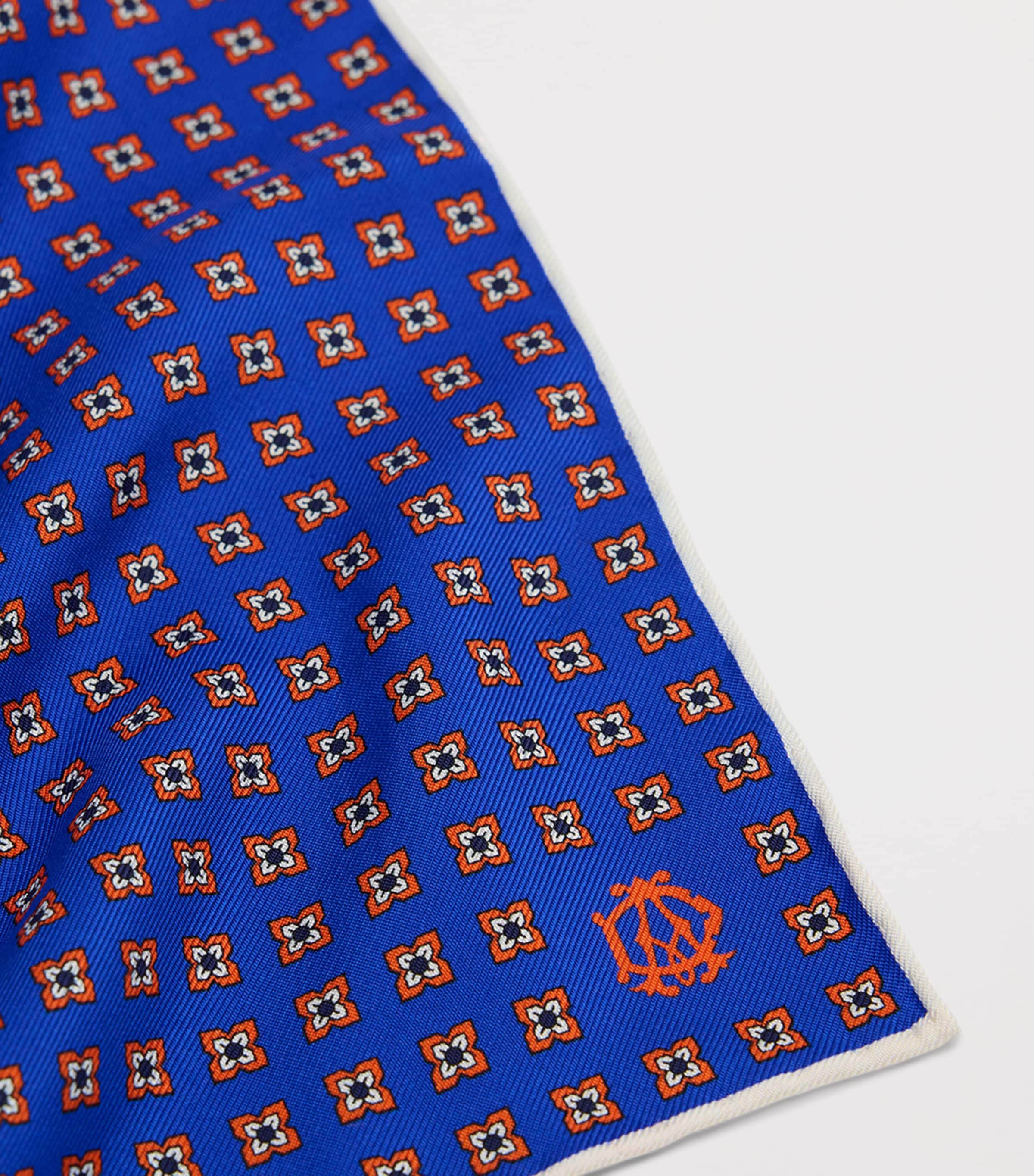 Dunhill Mulberry Silk Geometric Pocket Square Blue Image 2