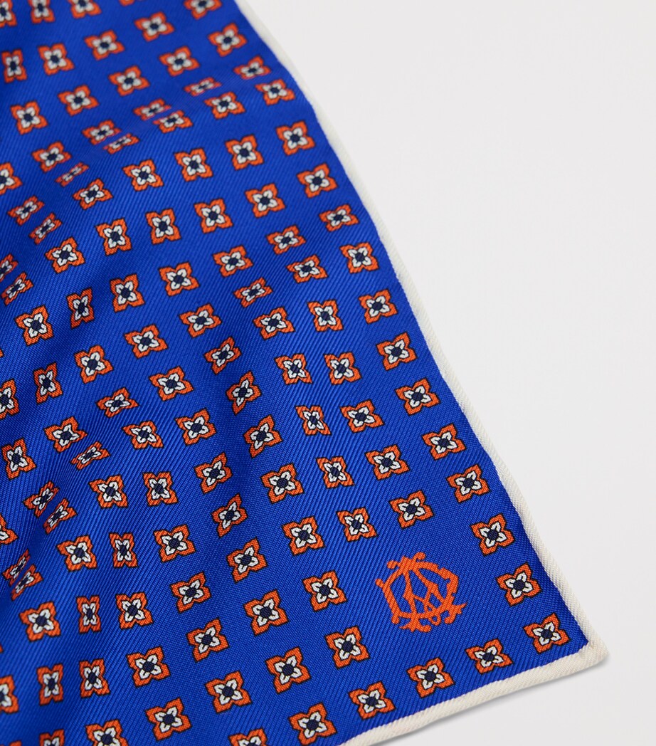 Dunhill Mulberry Silk Geometric Pocket Square Blue Image 2