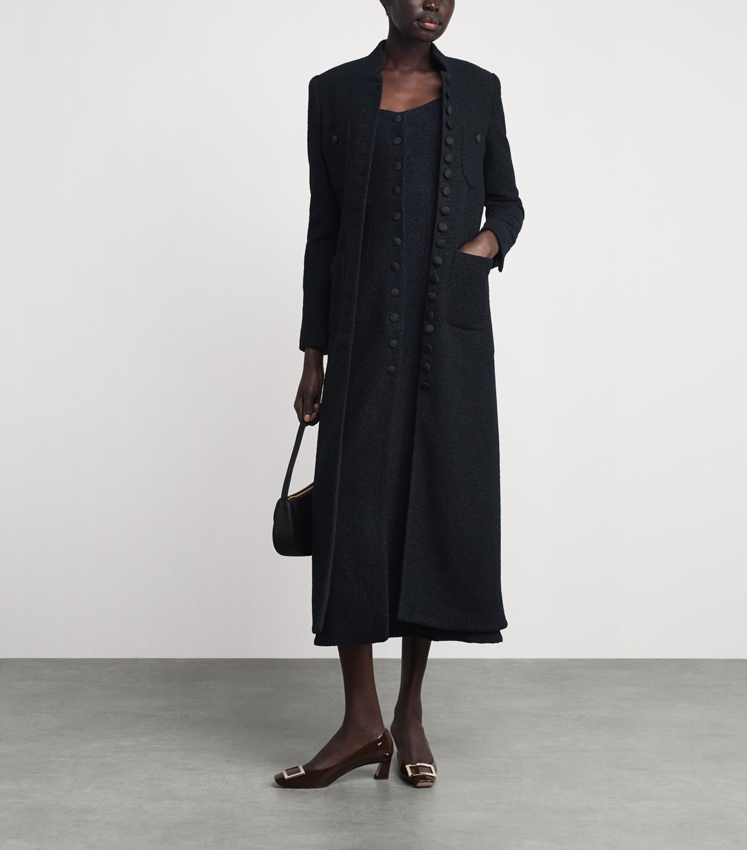 Liberowe Womens Metallic Tweed Midi Dress Navy Image 2