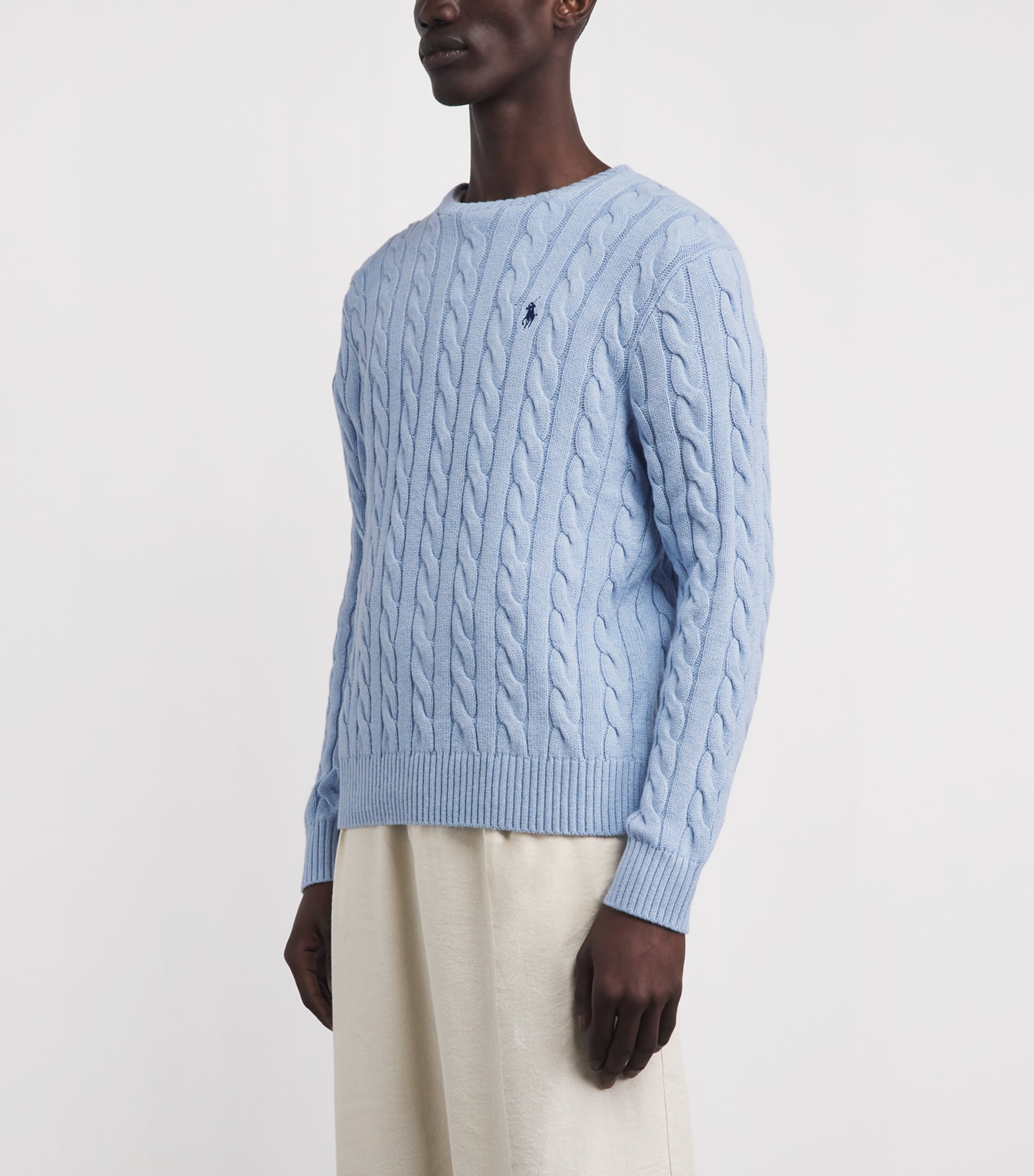 Polo Ralph Lauren Mens Cotton Cable-Knit Sweater Blue Hyacinth Hthr Image 4