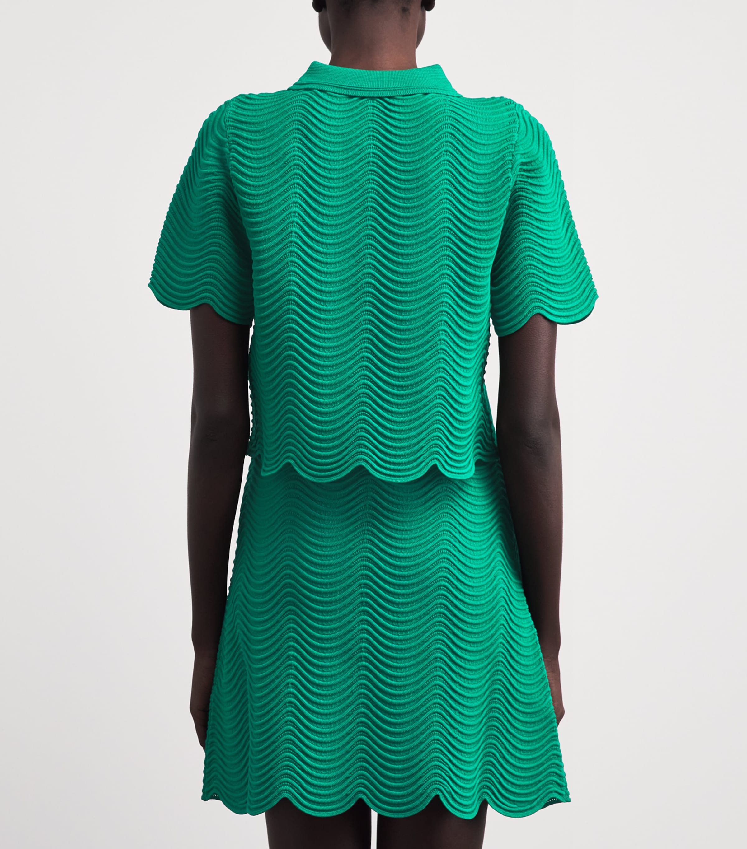 Sandro Paris Womens Scalloped Polo Sweater Emeuraude Green Image 5