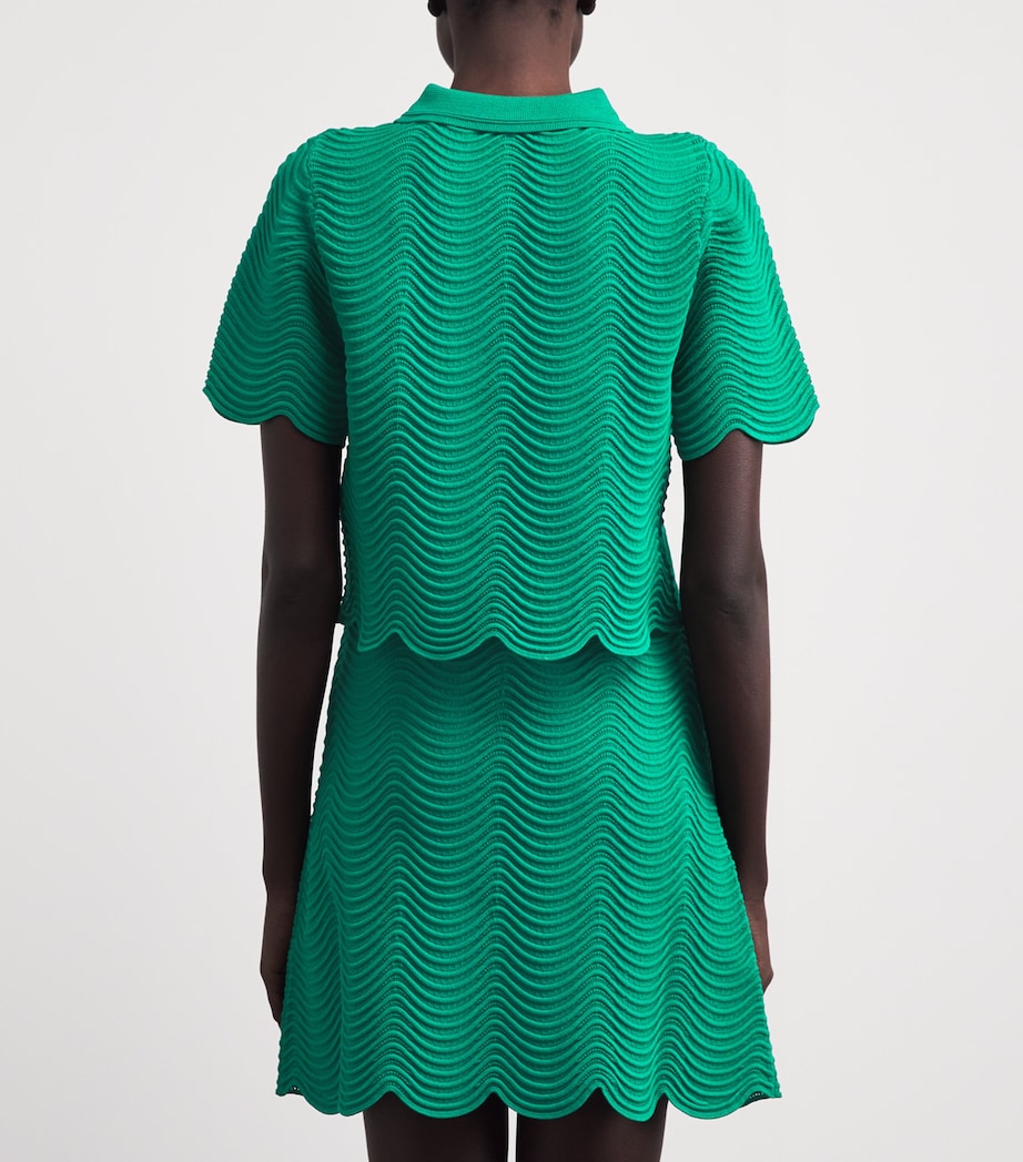 Sandro Paris Womens Scalloped Polo Sweater Emeuraude Green Image 5