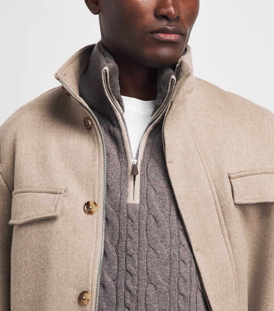 N.Peal Mens Cashmere Cable-Knit Quarter-Zip Sweater Otter Browntruffle Image 3