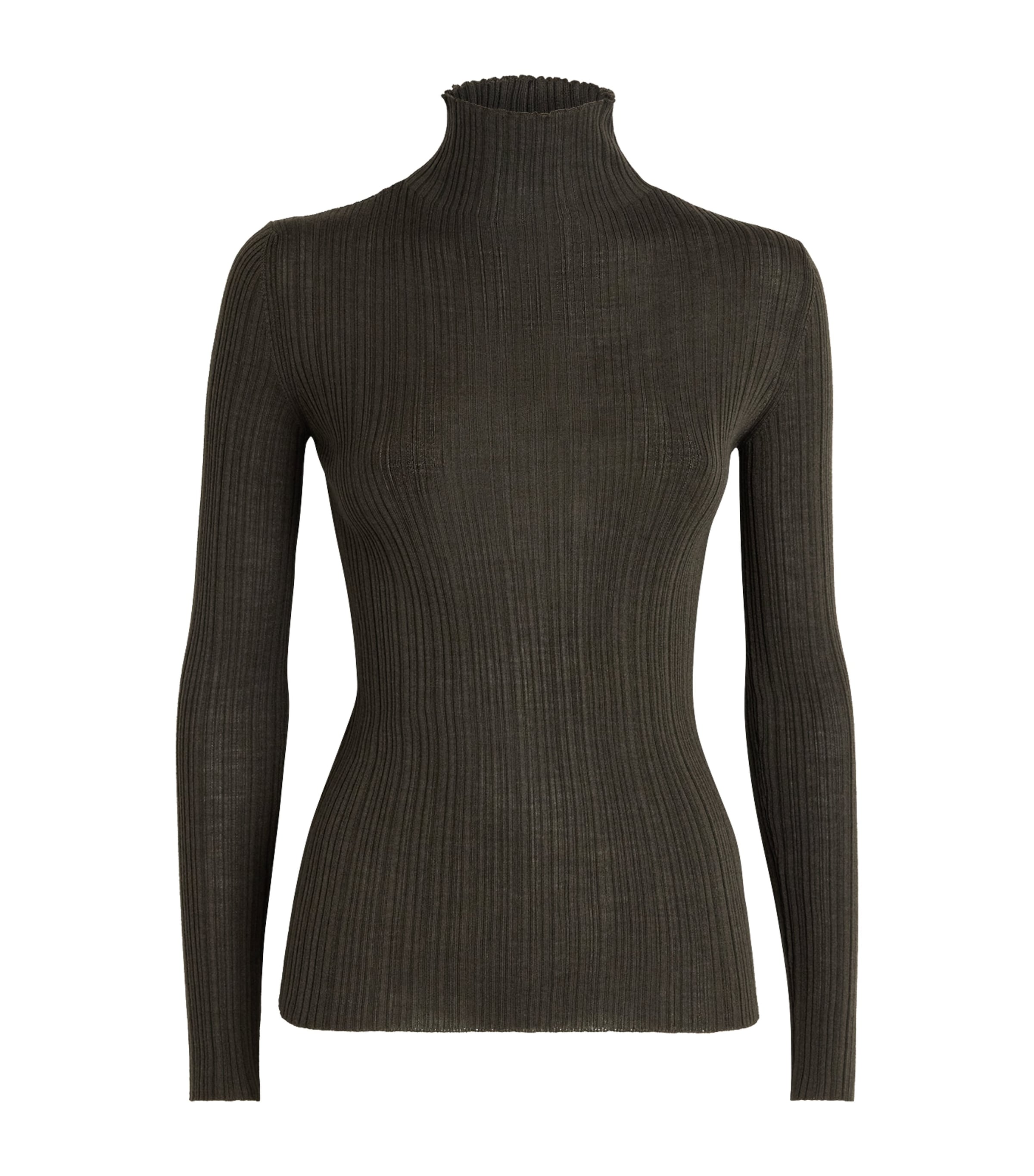 Agnona Womens Cashmere-Wool-Silk Corteccia Stitch Top Green Olive Image 1