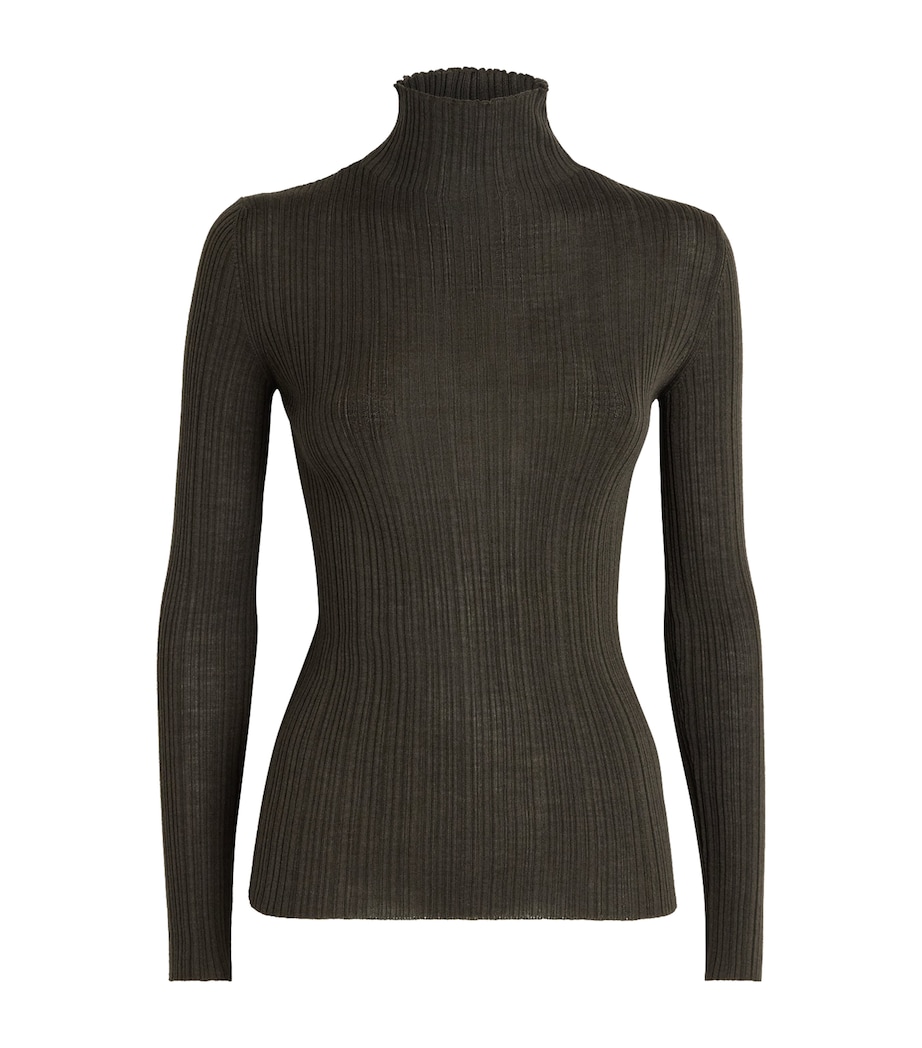 Agnona Womens Cashmere-Wool-Silk Corteccia Stitch Top Green Olive Image 1