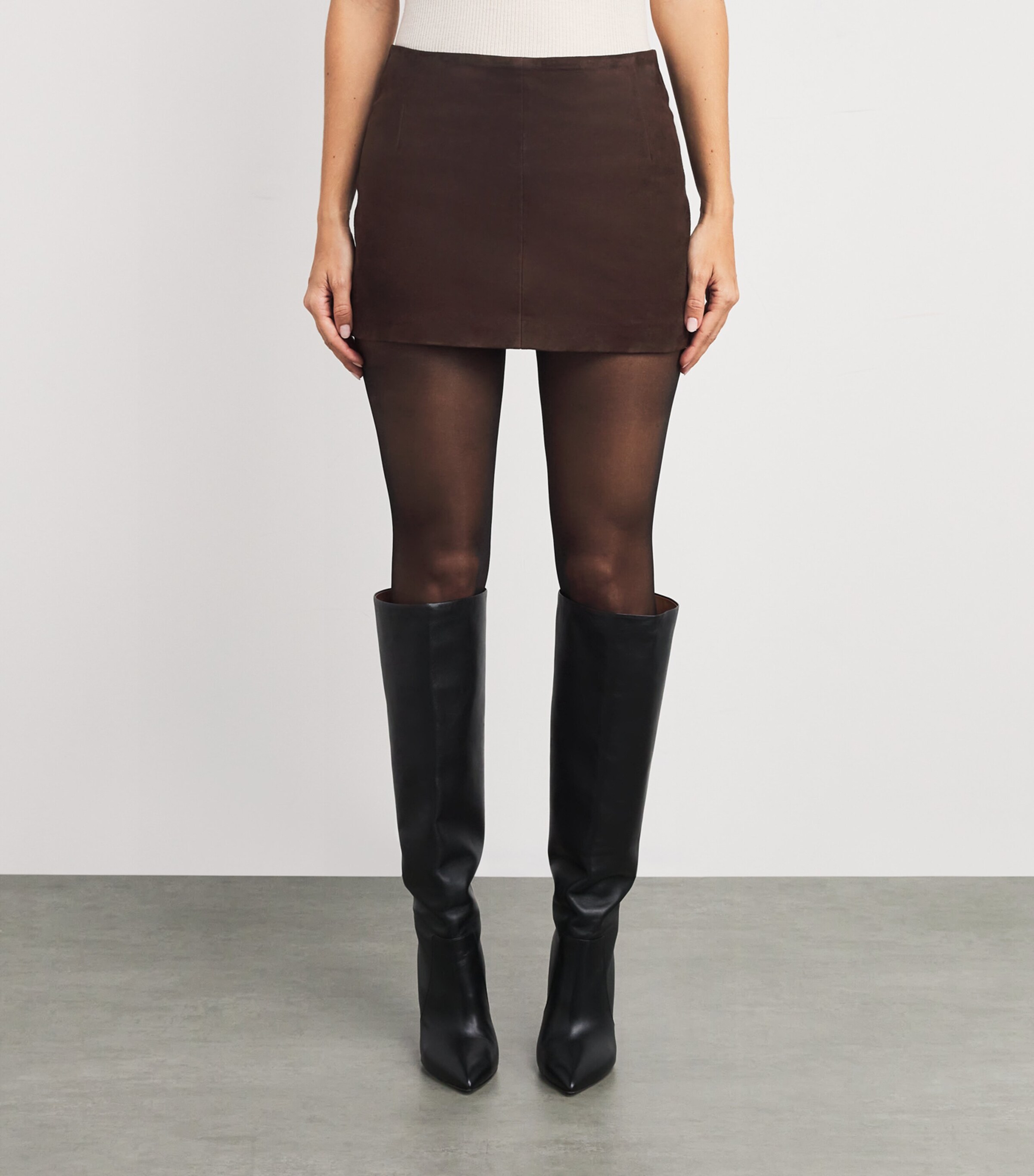 NOUR HAMMOUR Womens Suede Avery Mini Skirt Mocha Image 3