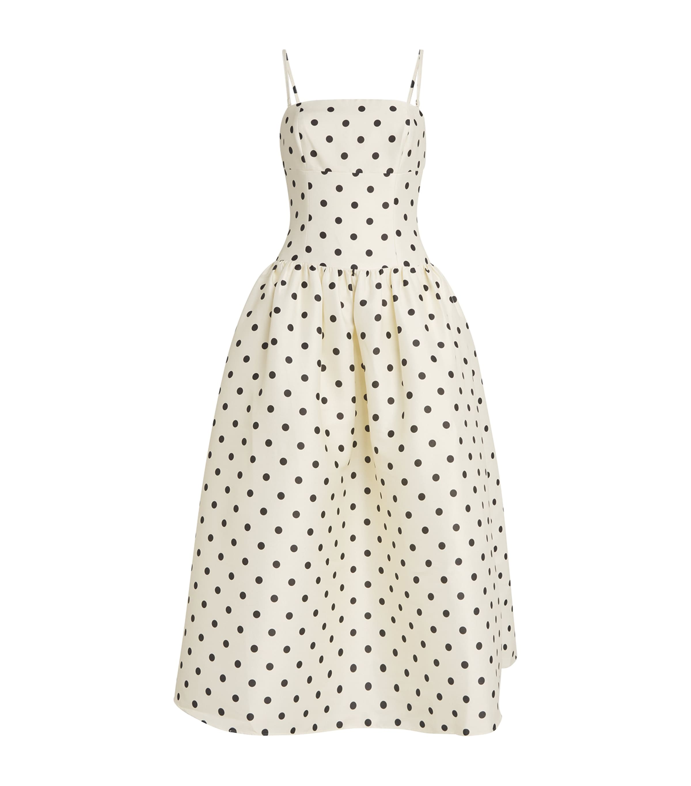 Self-portrait Polka-dot Taffeta Midi Dress In Cream