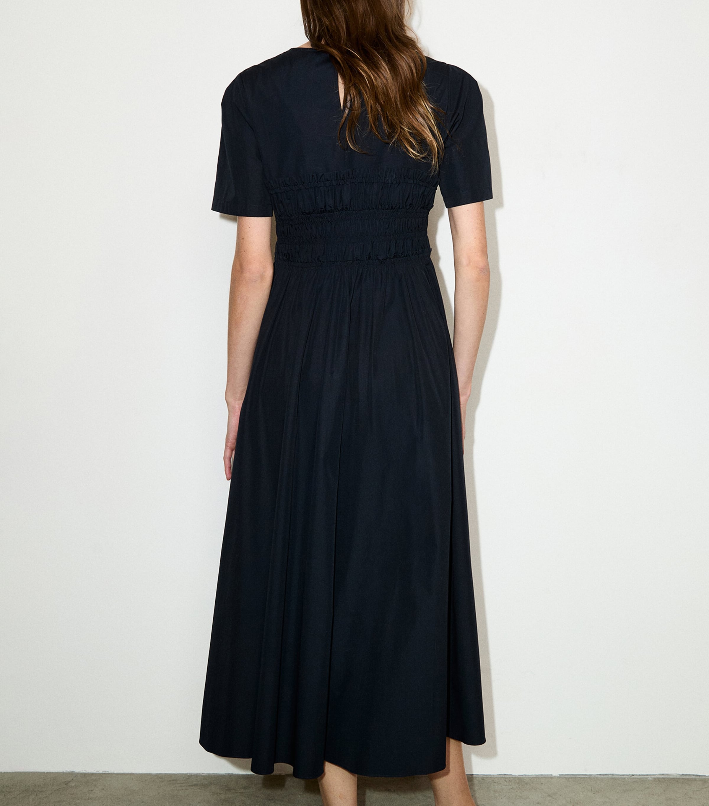 MAX&Co. Womens Cotton-Virgin Wool Shirred Midi Dress Black Image 3
