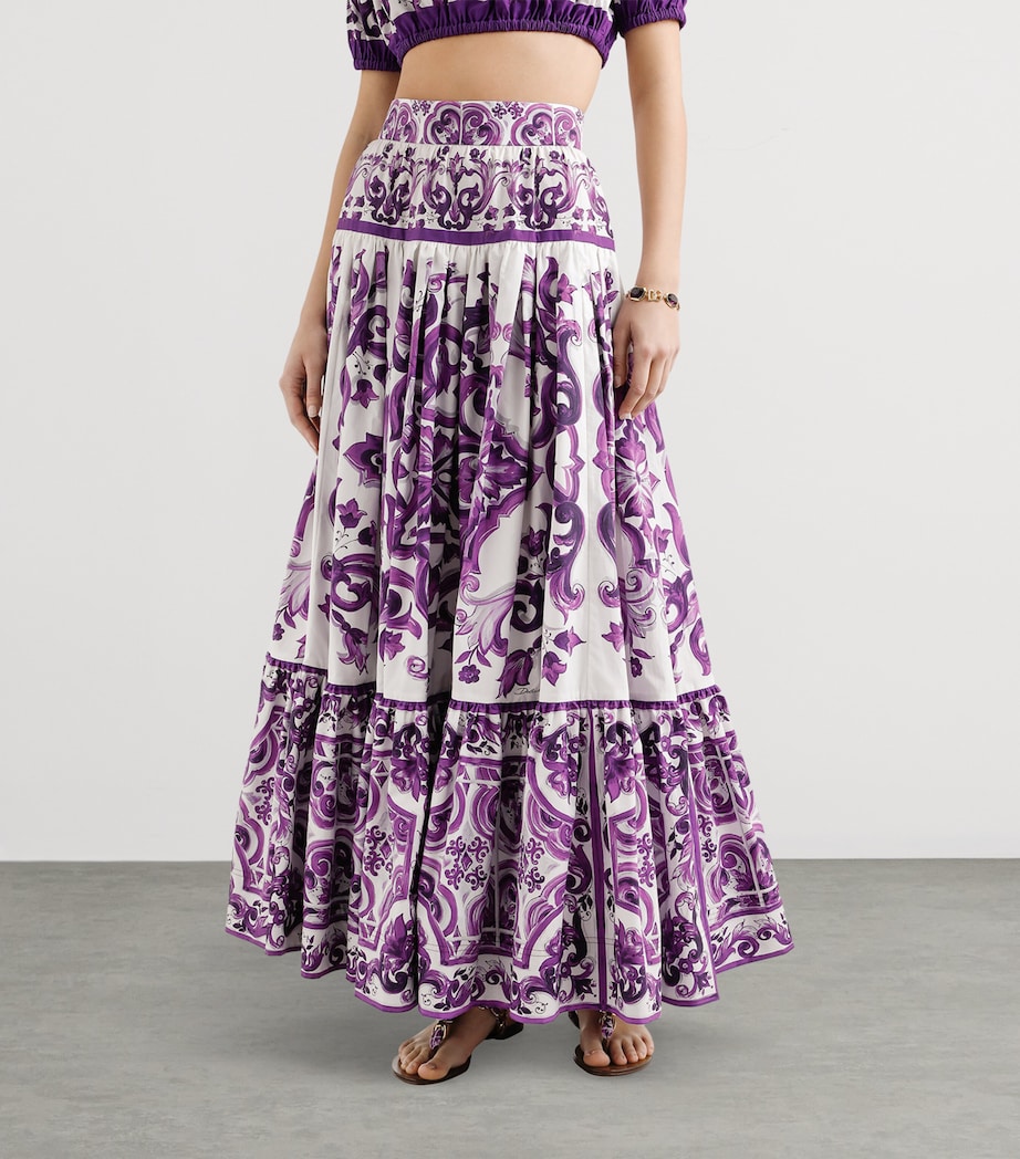 Cotton Majolica Print Maxi Skirt IP3TN-MAIOLICA VIOLA Image 4