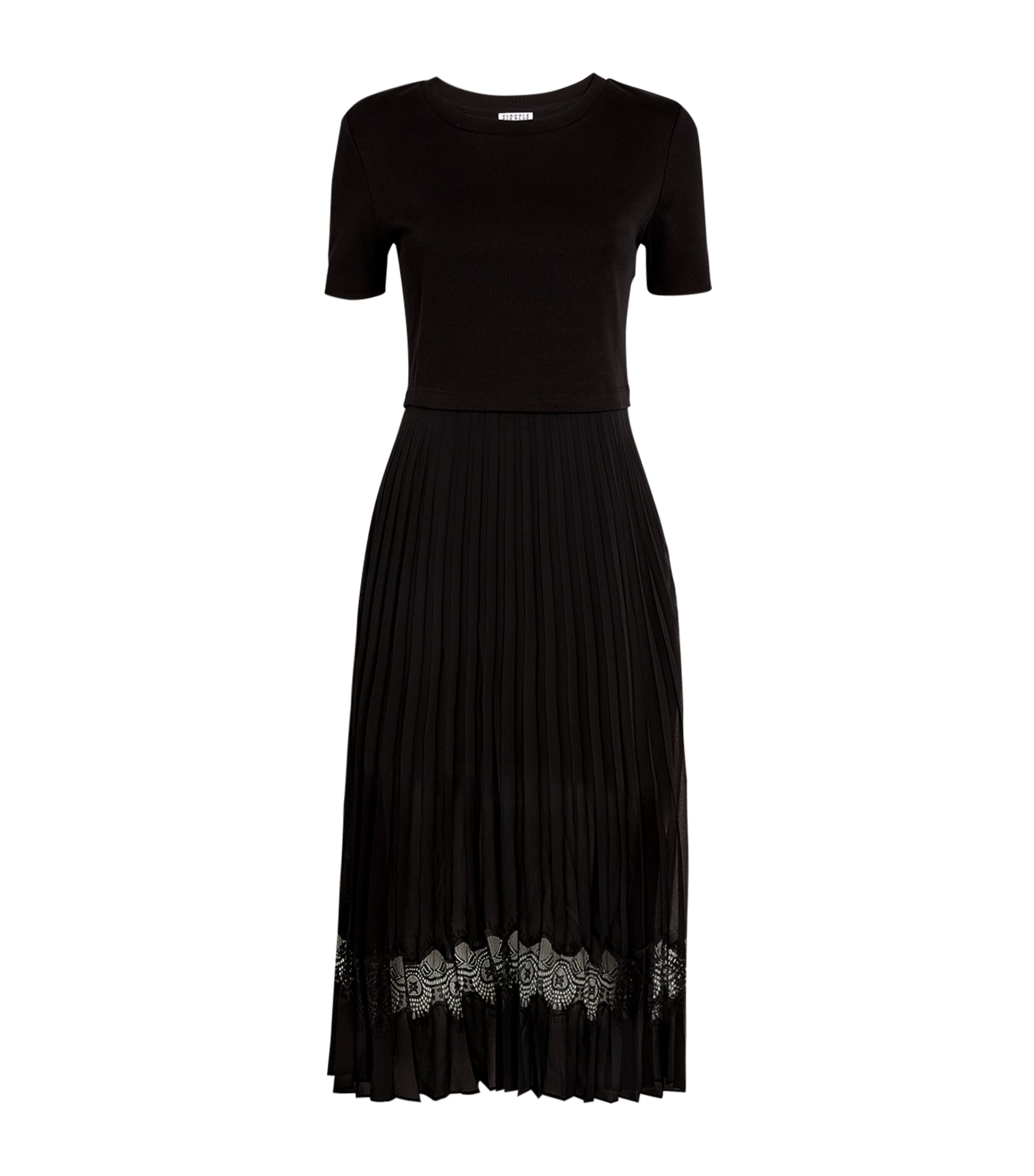 Claudie Pierlot Pleated Skirt Midi Dress In Black