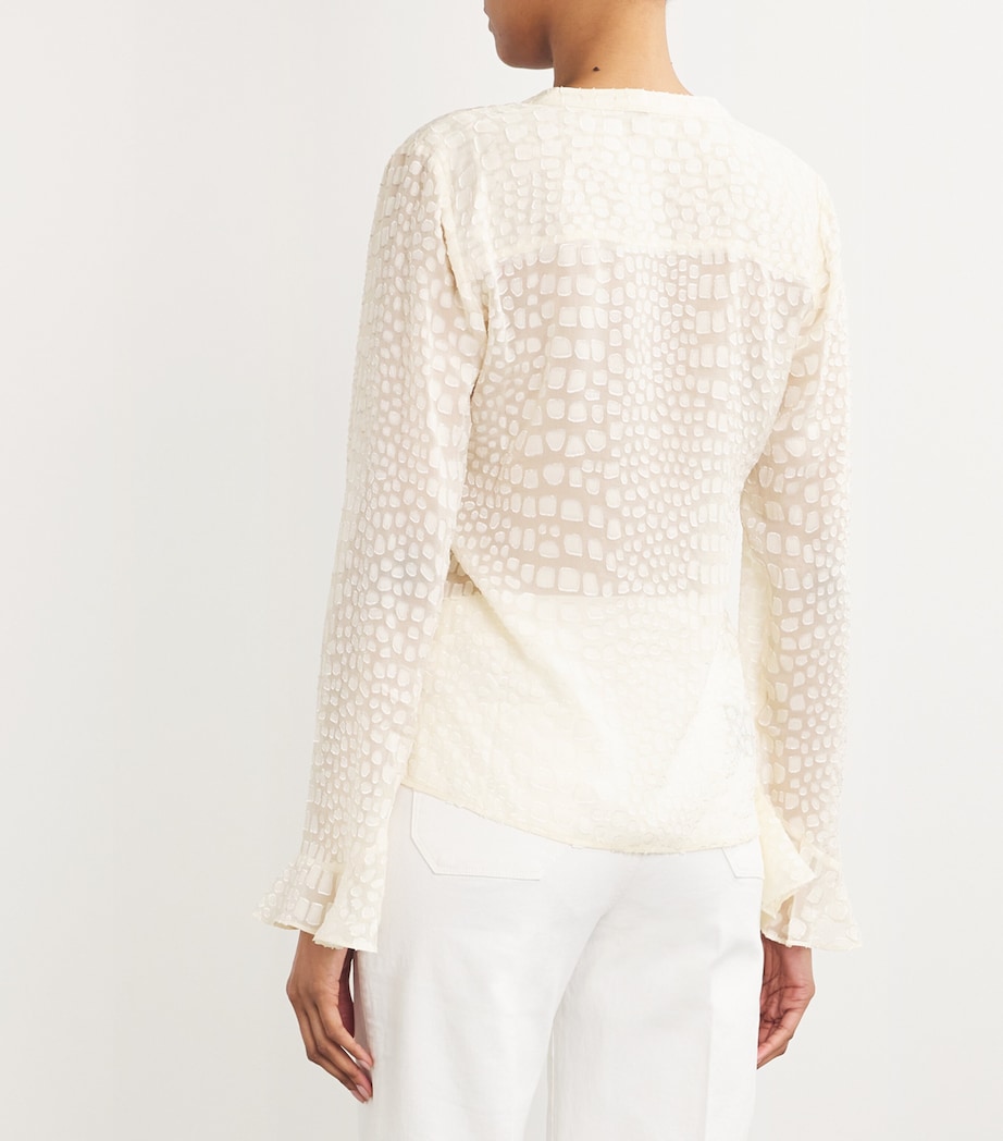 Silk-Blend Pepita Blouse LATTE FOAM Image 4