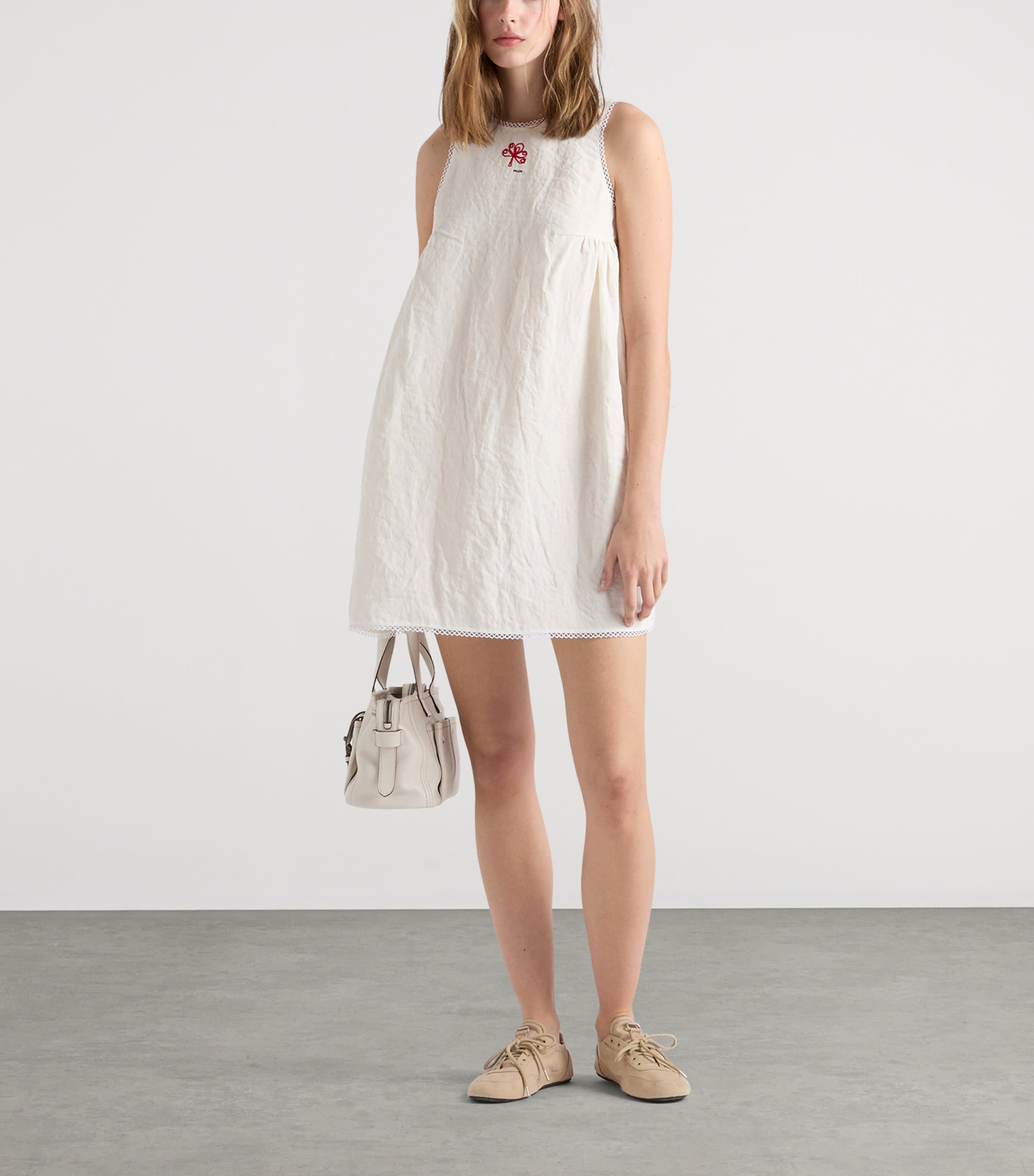 Prada Womens Linen Canvas Mini Dress White Image 2