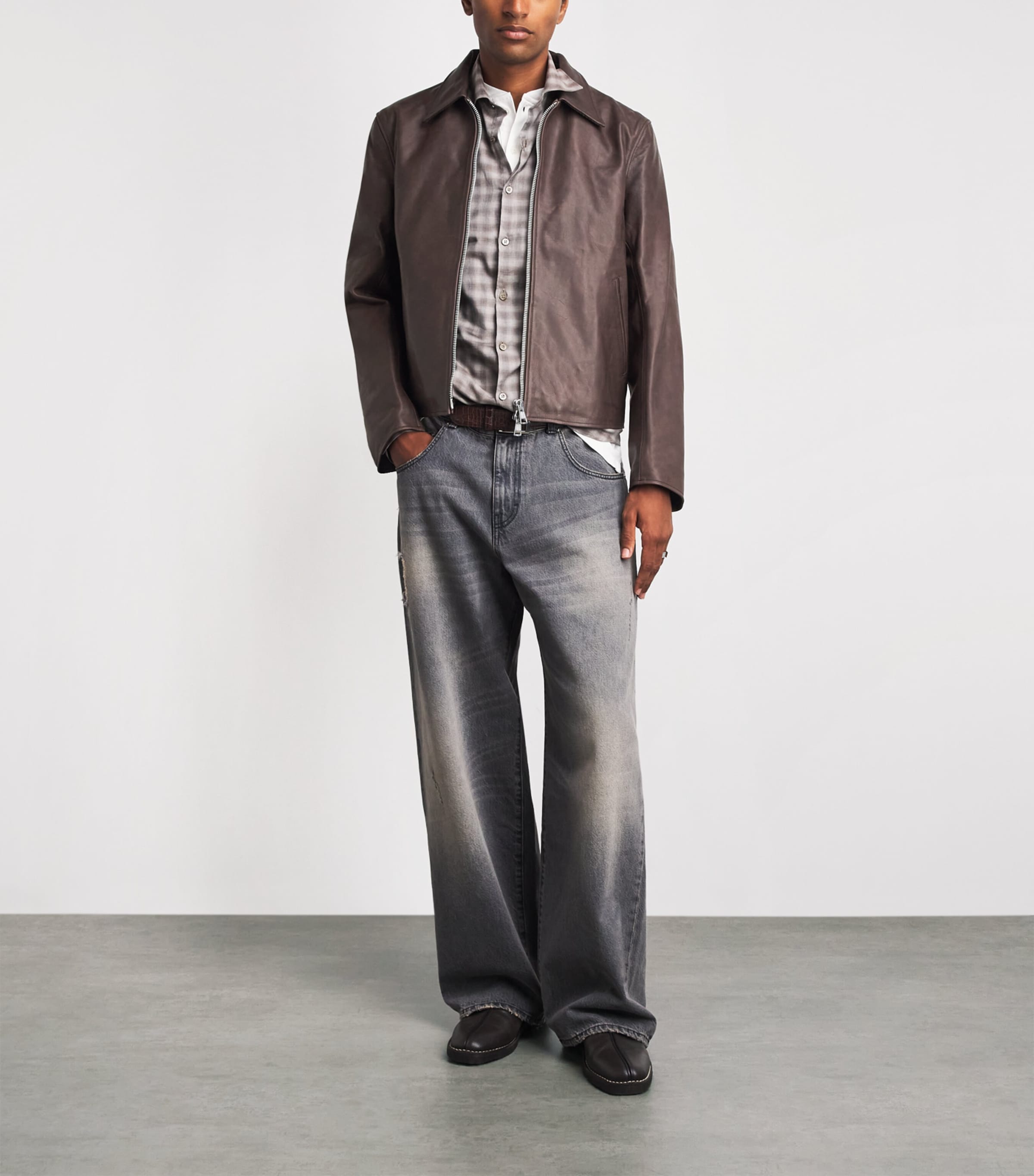 Our Legacy Mens Mini Leather Jacket Matted Brown Wxd Bvn Image 2