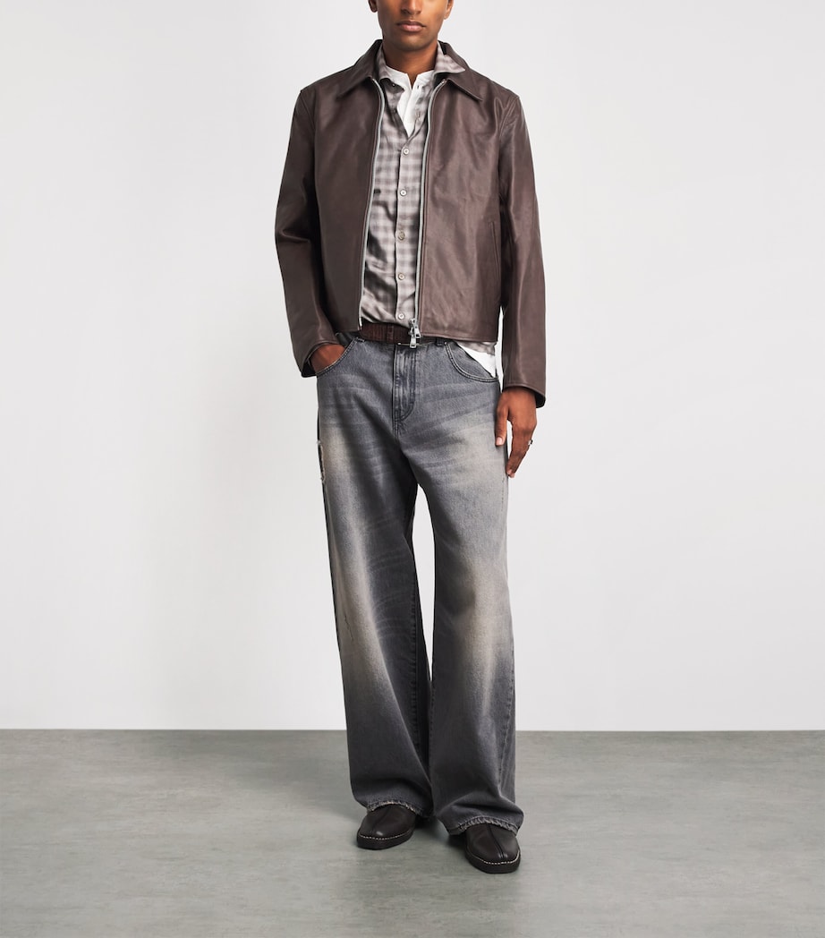 Our Legacy Mens Mini Leather Jacket Matted Brown Wxd Bvn Image 2