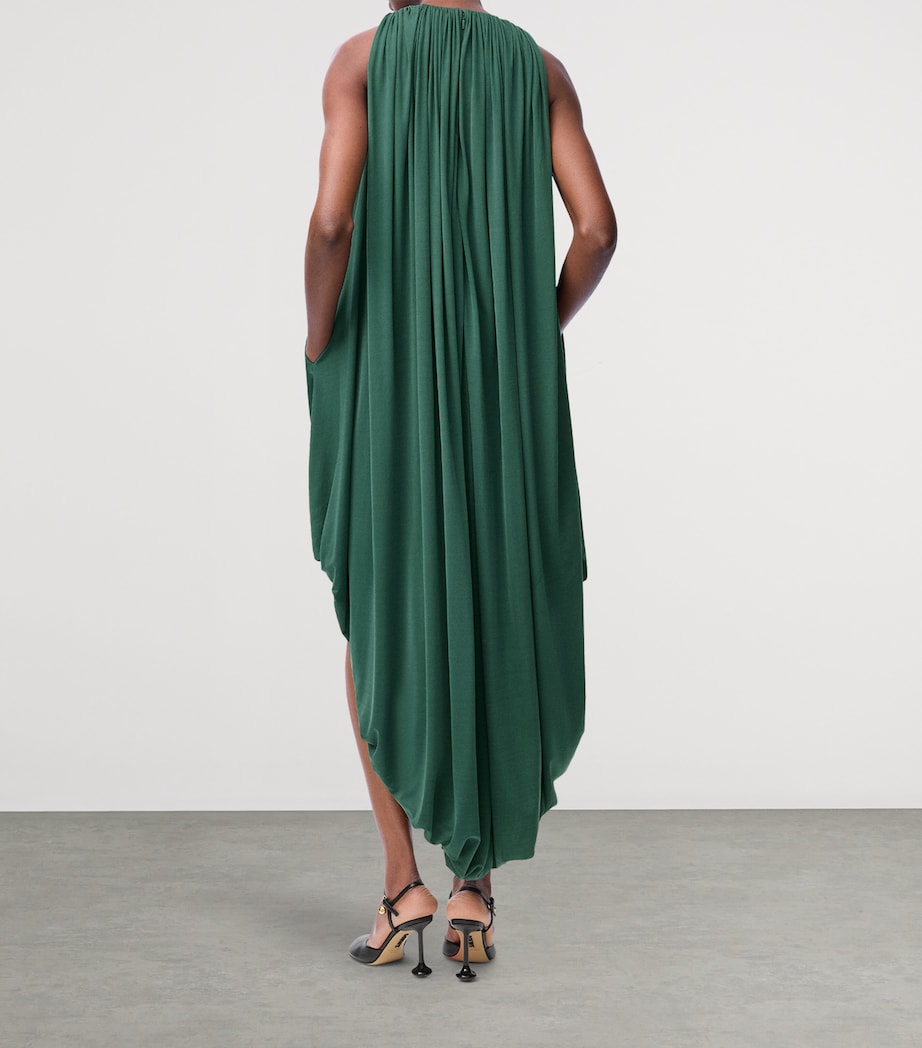 Silk High-Low Midi Dress GREEN Image 3