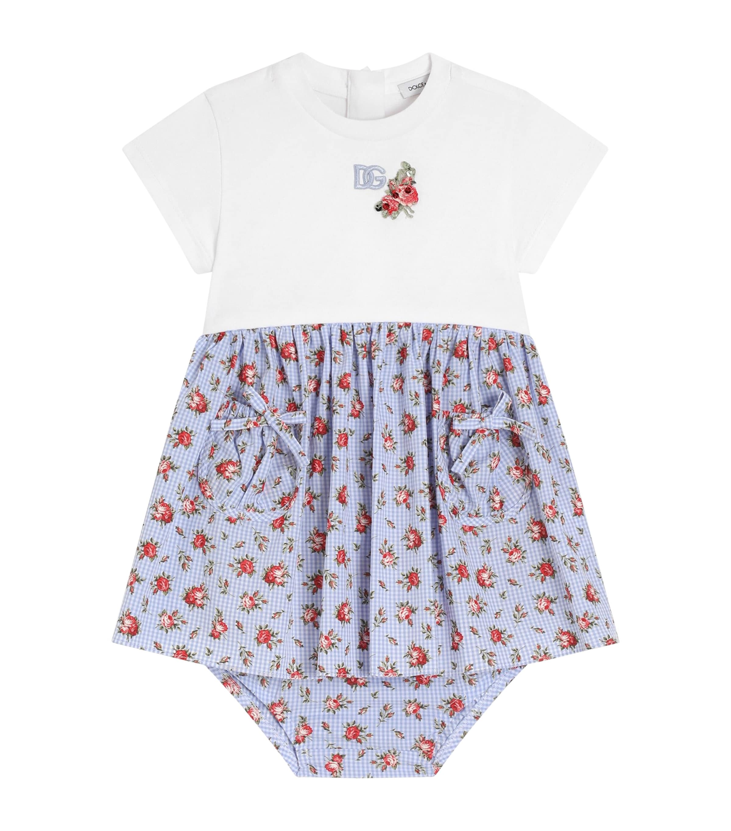 Dolce&Gabbana Kids Cotton Check Floral Dress and Bloomers (3-30 Months) Combined Colour Image 1