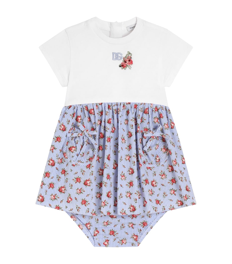Dolce&Gabbana Kids Cotton Check Floral Dress and Bloomers (3-30 Months) Combined Colour Image 1