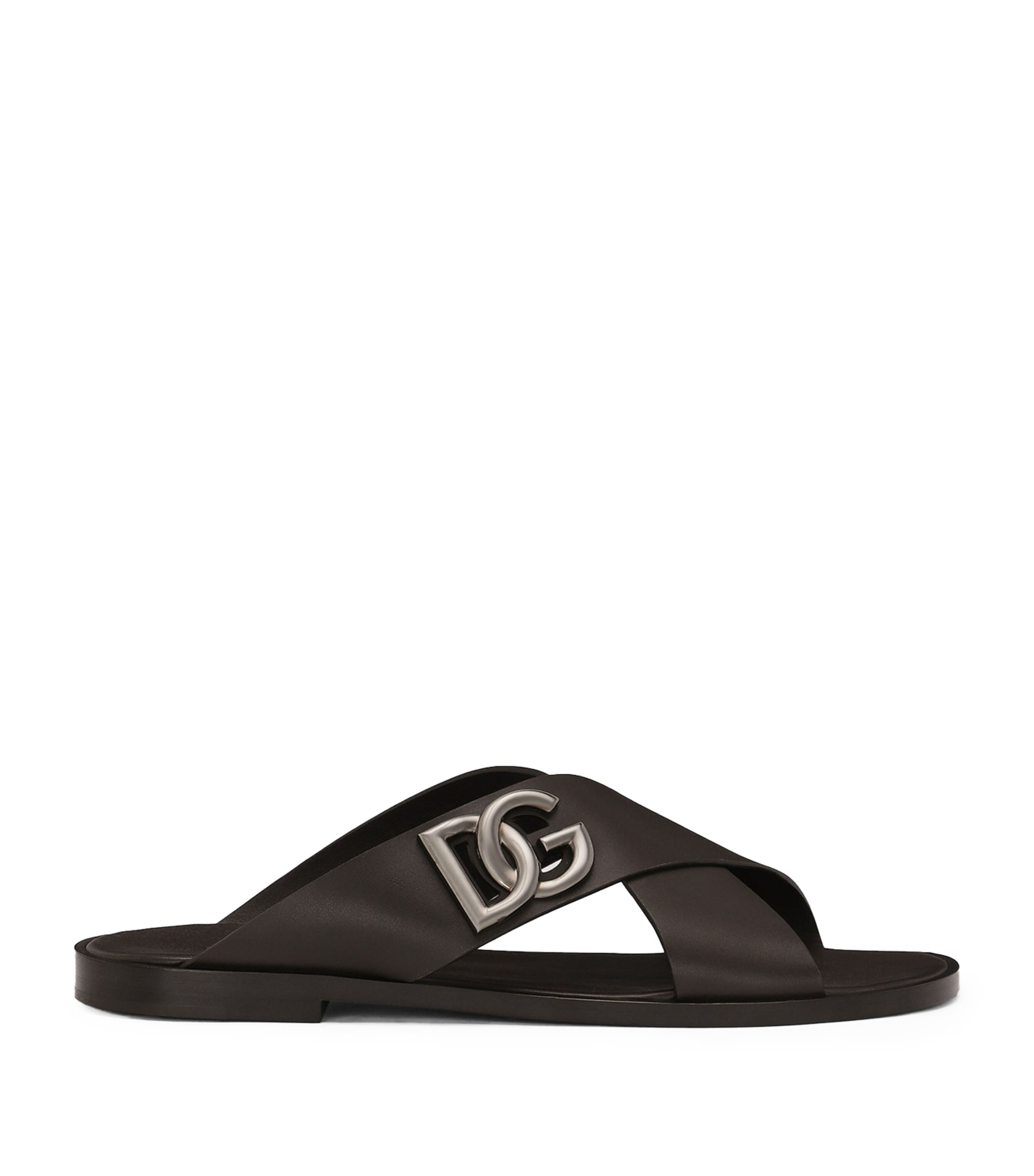 Shop Dolce & Gabbana Leather Logo Crossover Sandals