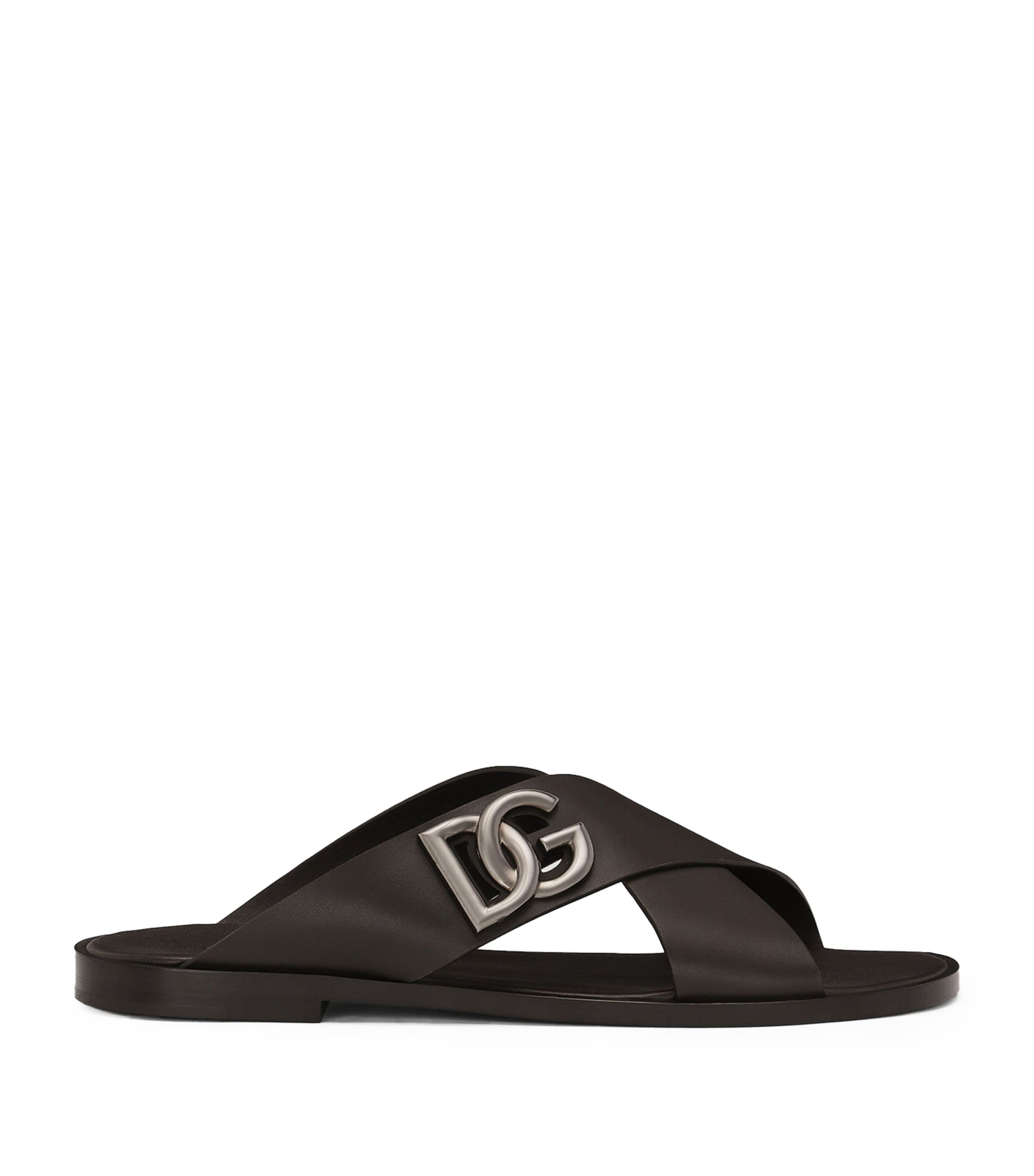 Dolce & Gabbana Leather Logo Crossover Sandals | Holiday Shop | Mens | Sandals | Men Shoes | Sliders | Designers | Dolce & Gabbana