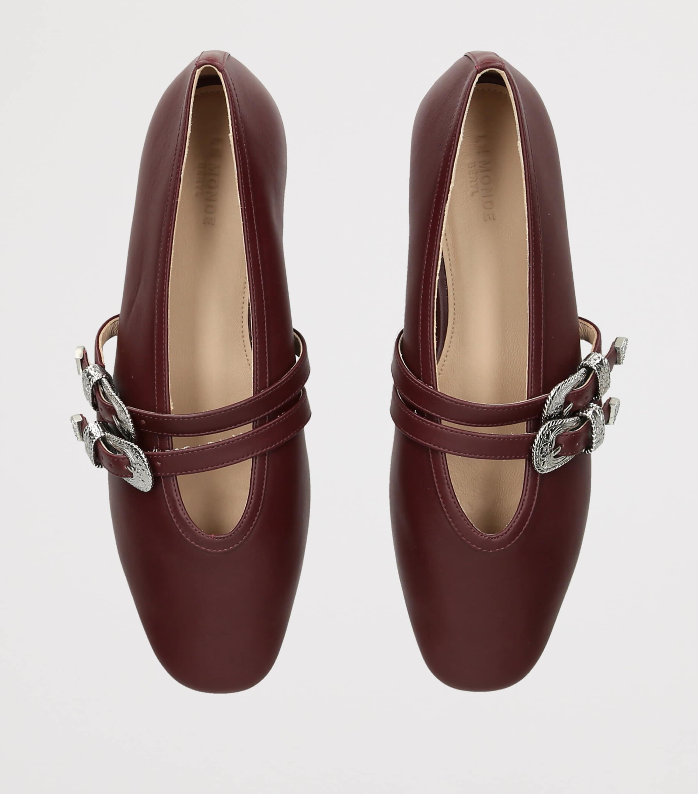 Le Monde Beryl Leather Buckle Claudia Ballet Flats Wine Image 4