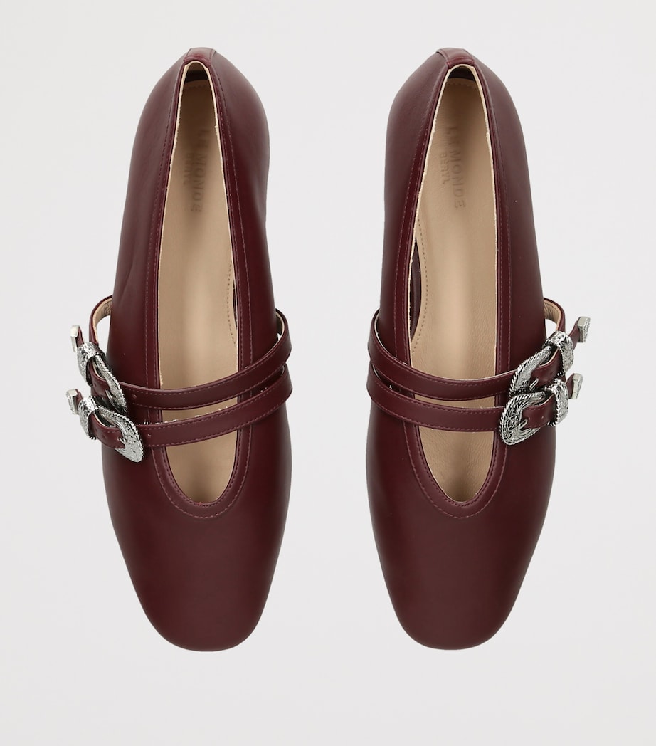 Le Monde Beryl Leather Buckle Claudia Ballet Flats Wine Image 4