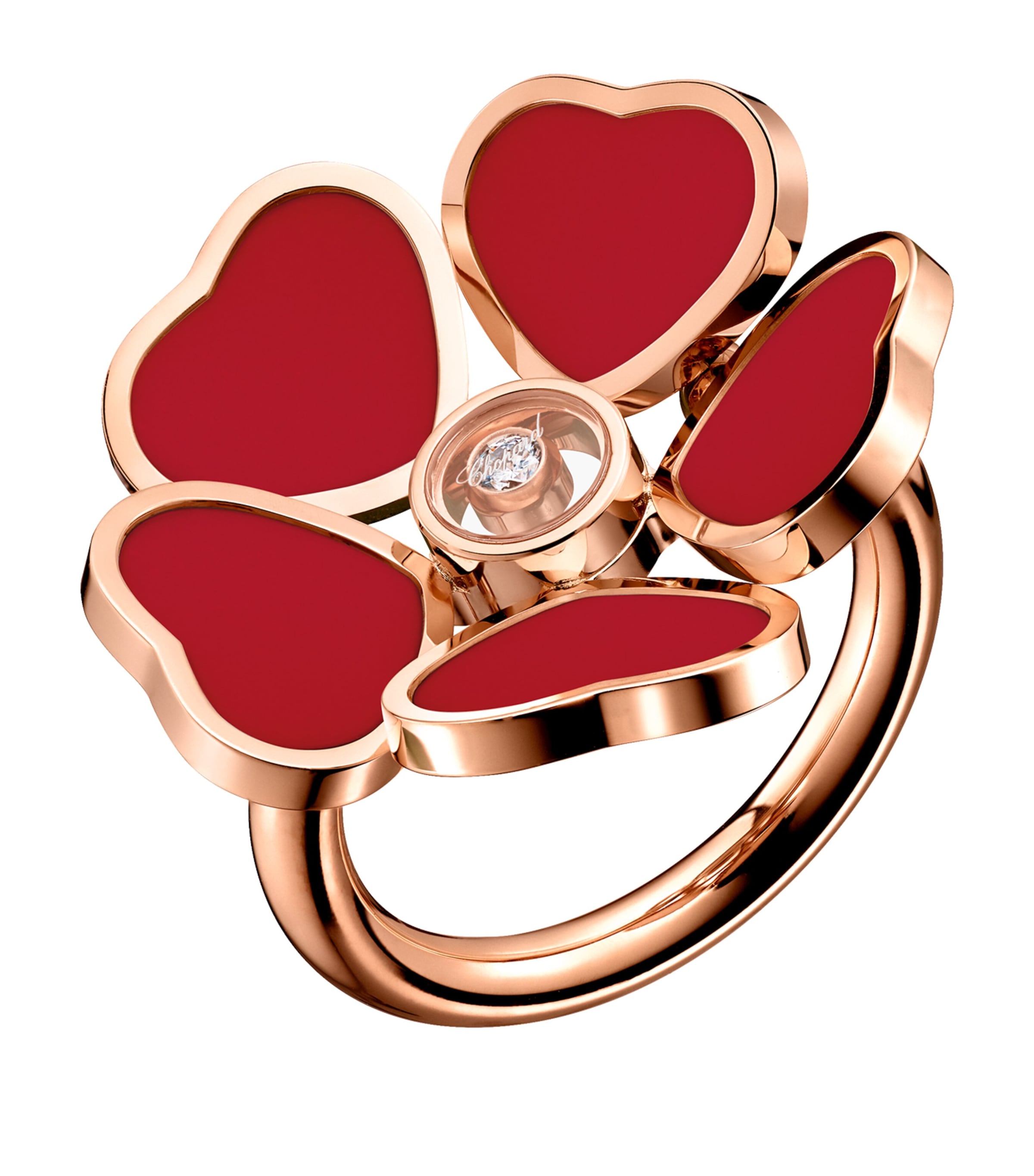 Chopard Rose Gold And Diamond Happy Hearts Flower Ring In Rose Gold