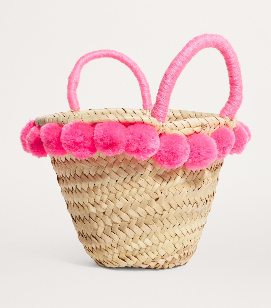 Pompom Boho Basket Bag PINK Image 2