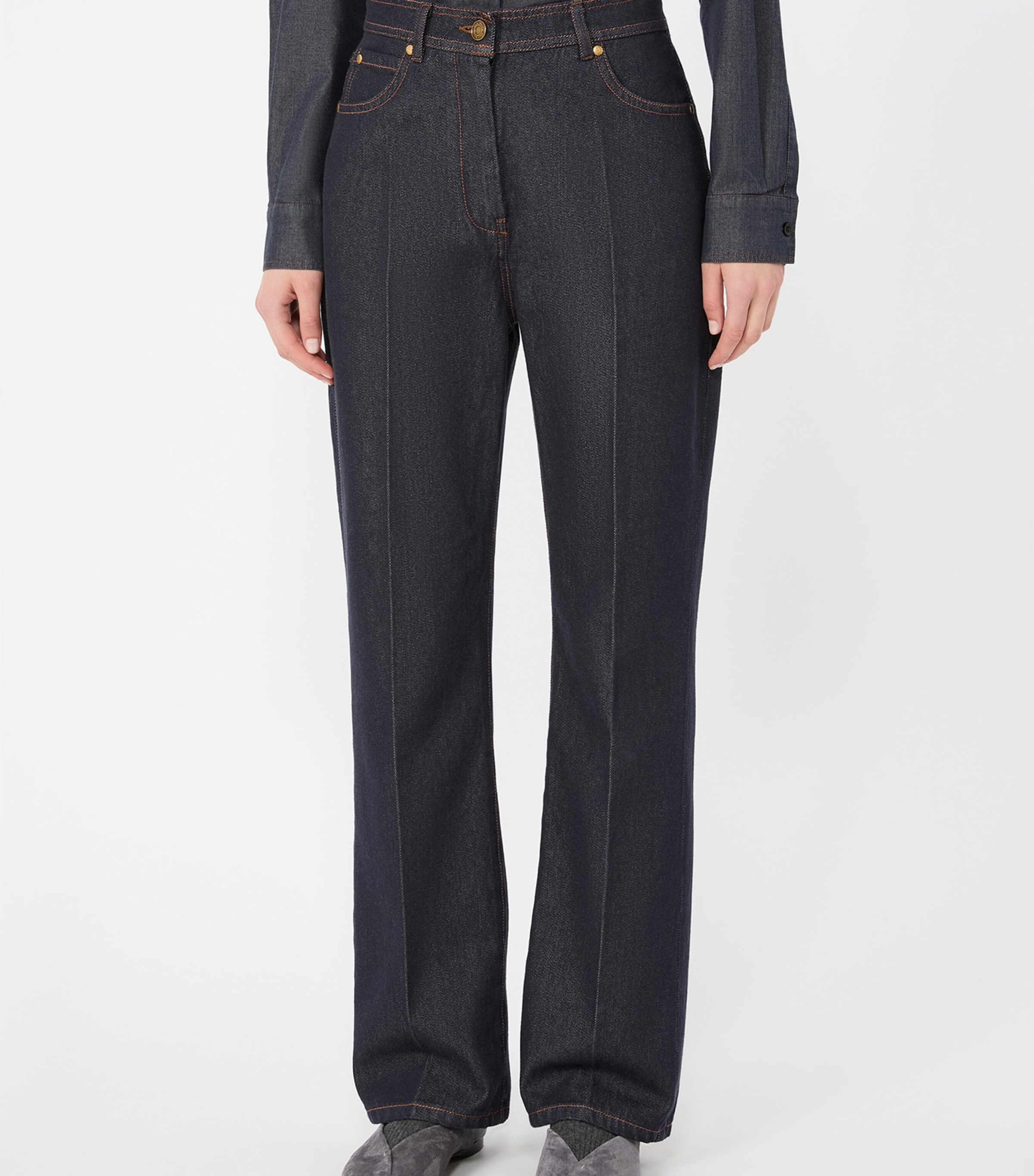Max Mara Womens Cotton Chambray Trousers Midnightblue Image 2