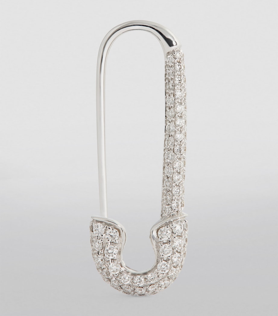 White Gold and Diamond Safety Pin Single Right Earring WHITE GOLD Image 3