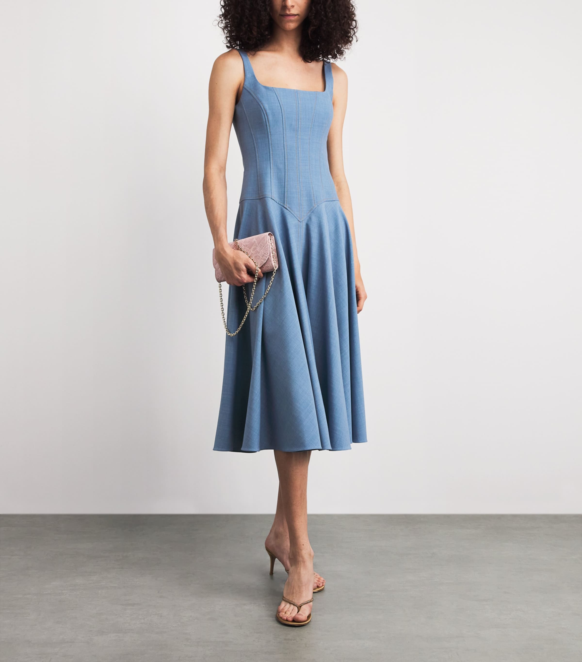Emilia Wickstead Womens Chambray Harmony Midi Dress Blue Melange Image 2