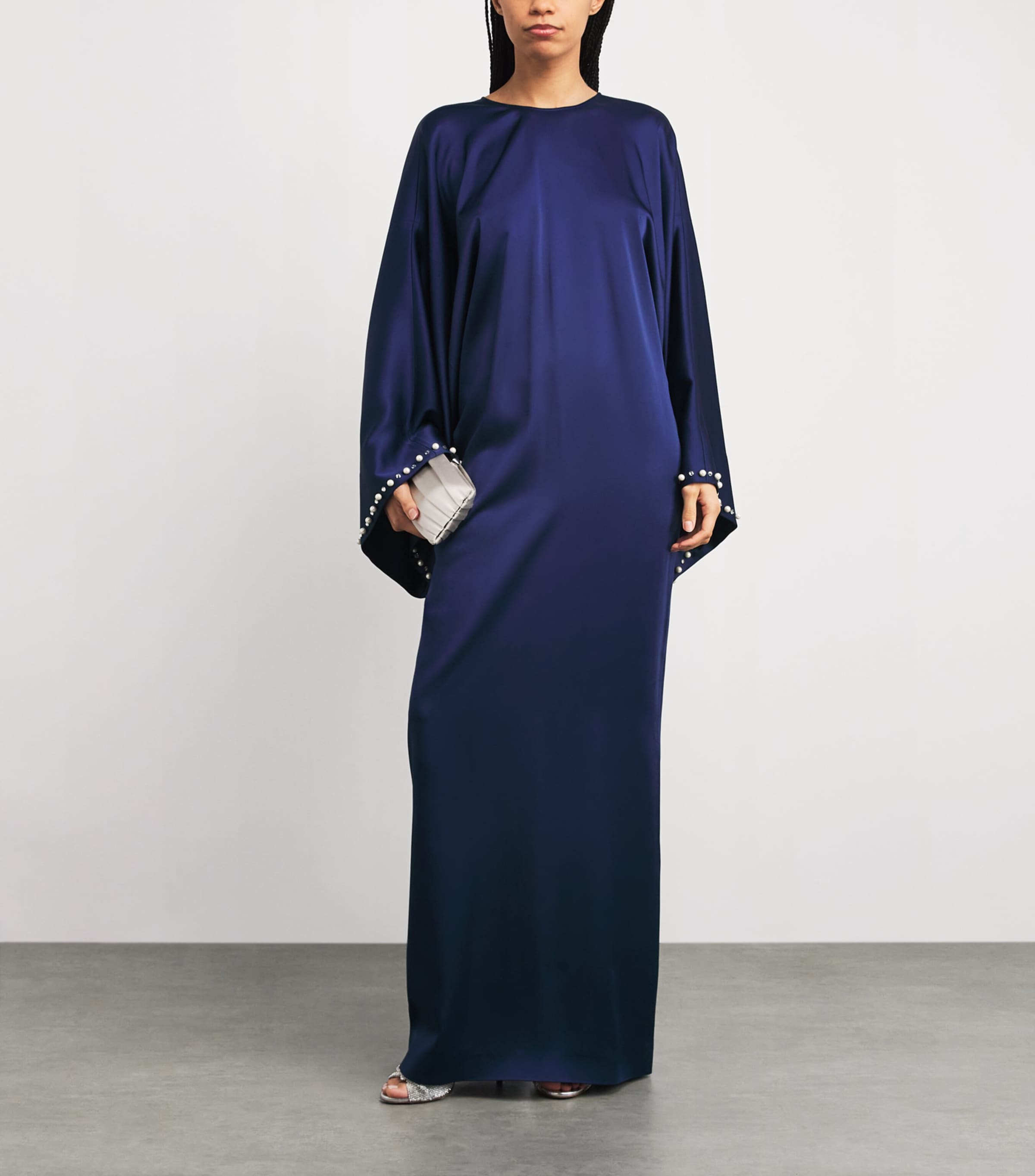 Satin Faux Pearl-Detail Maxi Dress 4000 NAVY Image 2