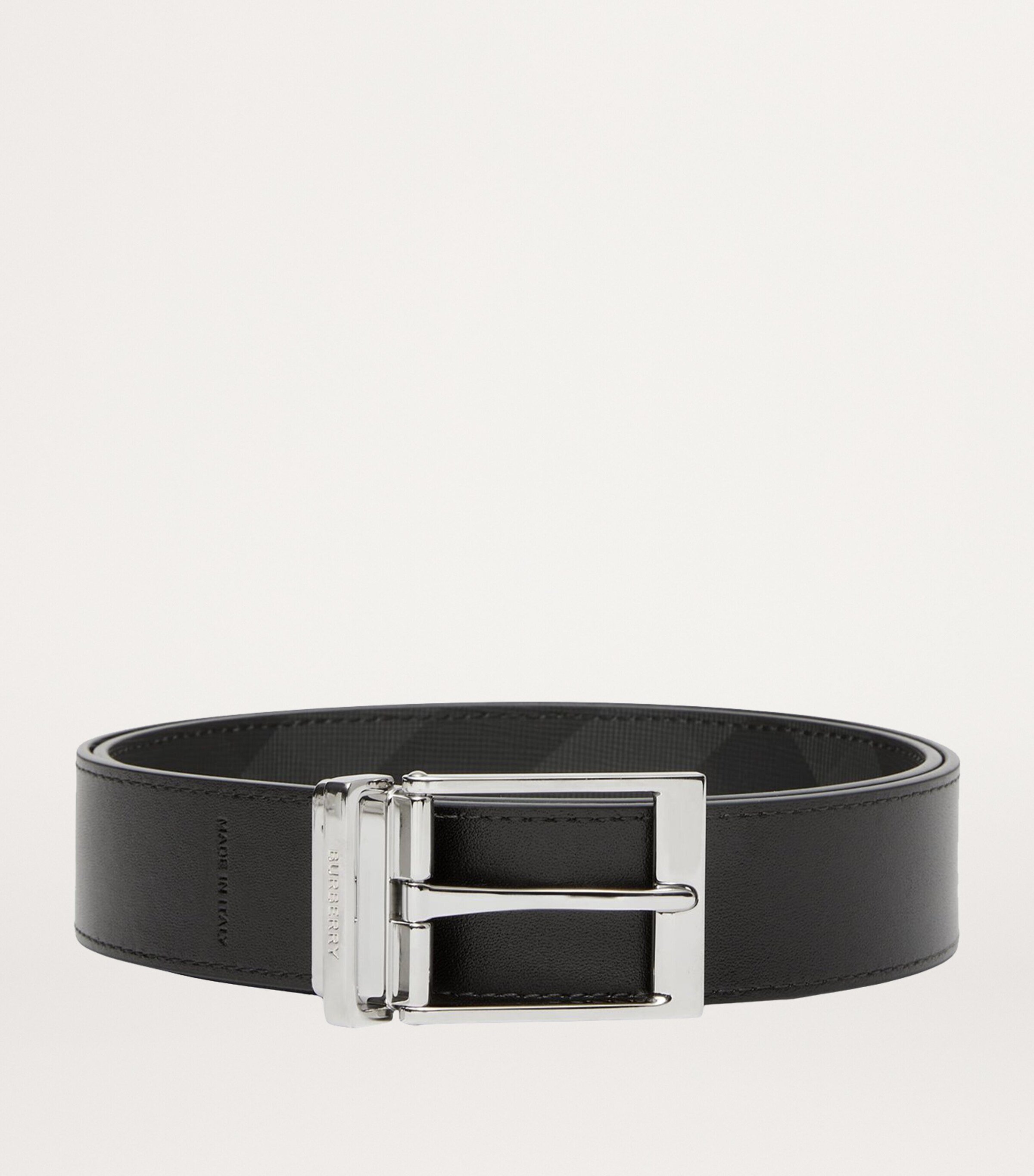 Leather and Check Reversible Belt CHARCOAL/SILVER Image 11