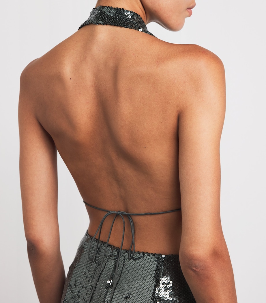 Sequin Halter Mini Dress DARK OLIVE Image 4