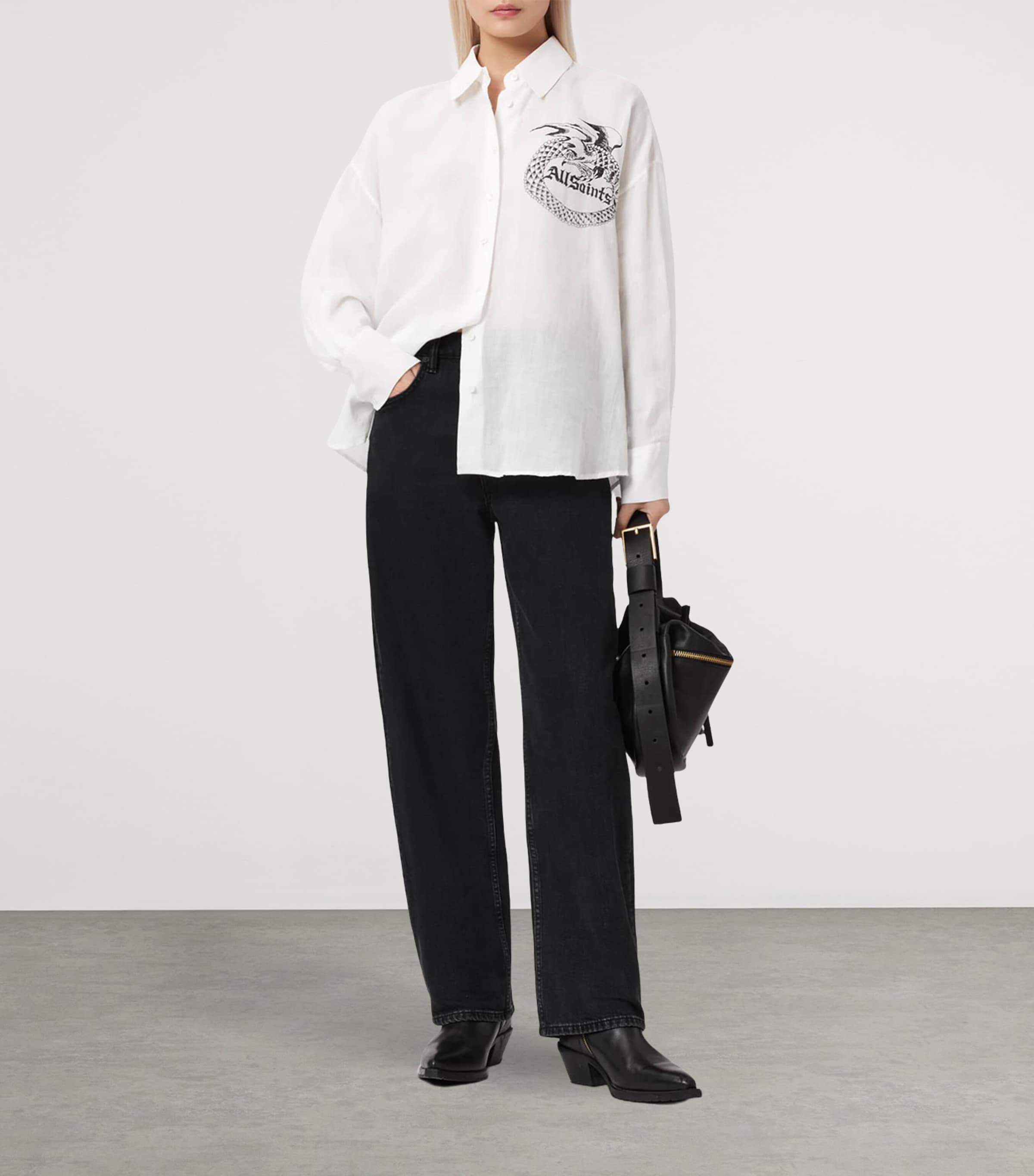 AllSaints Womens Linen Printed Sparrow Shirt White Image 2