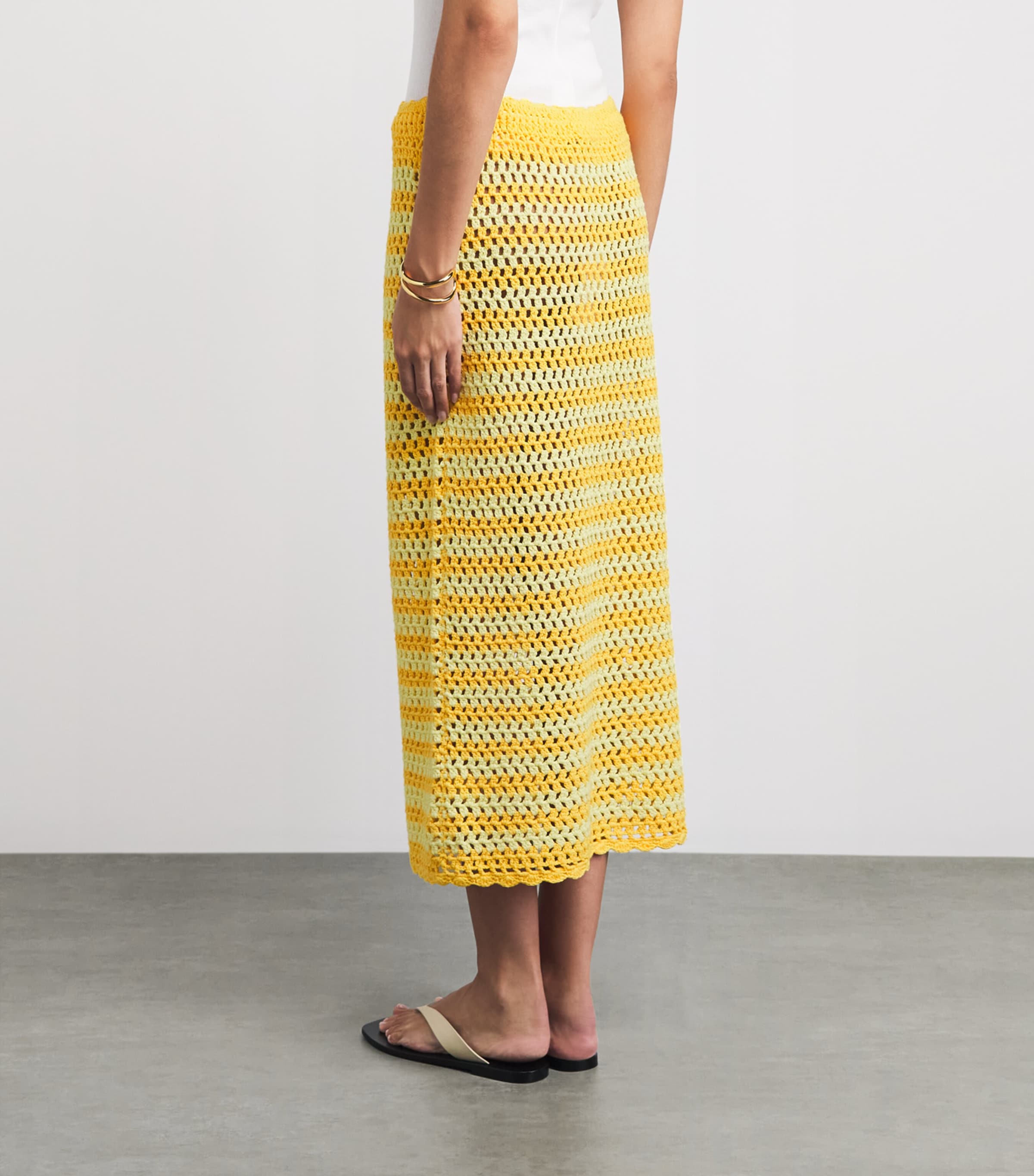 Simkhai Womens Crochet Stripe Welles Midi Skirt Buttercream Mango Image 5