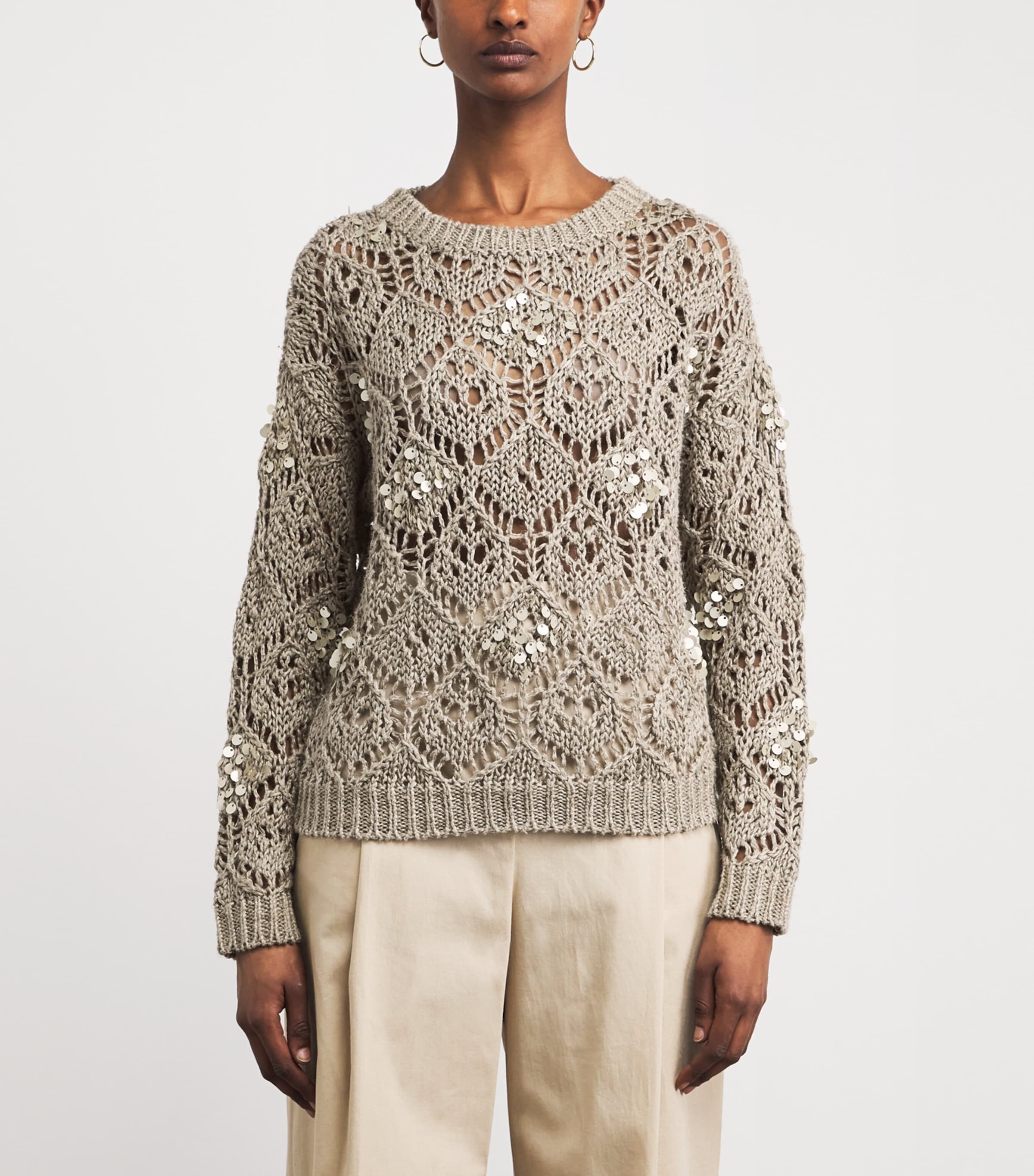 Eleventy Womens Linen Sequinned Sweater Sabbia Image 4