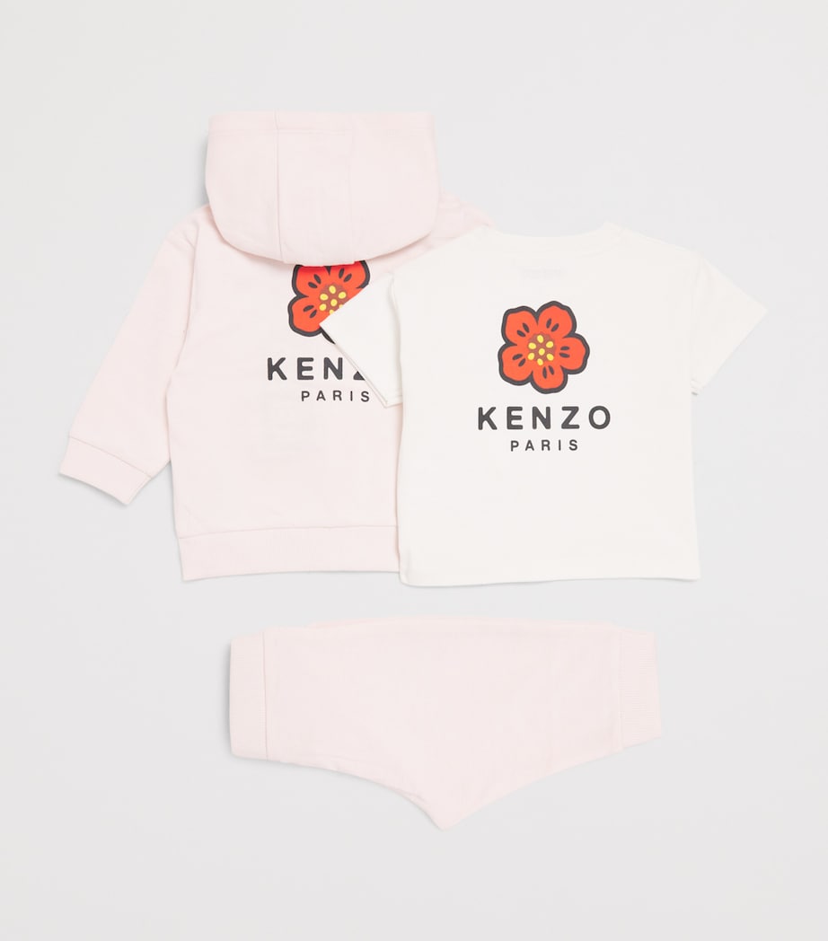 Kenzo Kids Cotton Flower Hoodie, T-Shirt and Sweatpants Set (6-36 Months) Image 2