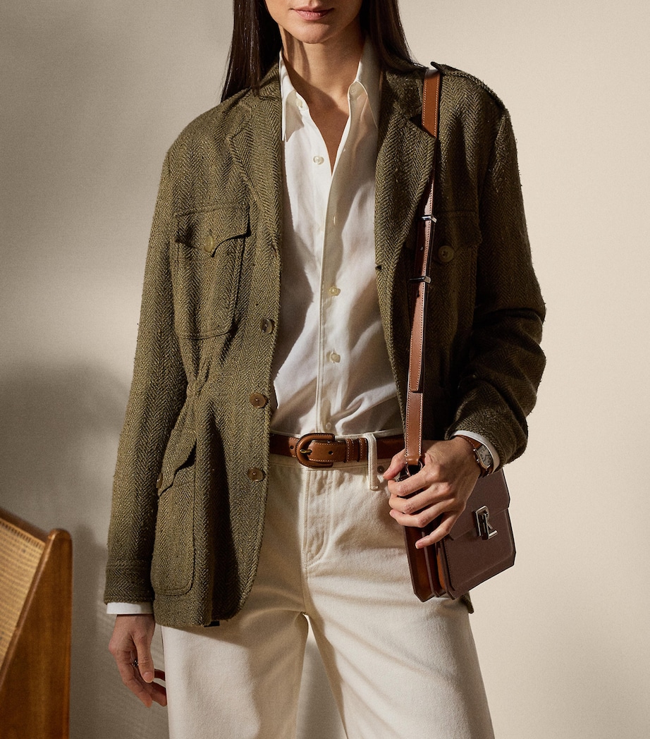 Silk-Linen Herringbone Schmitt Tweed Jacket OLIVE Image 3