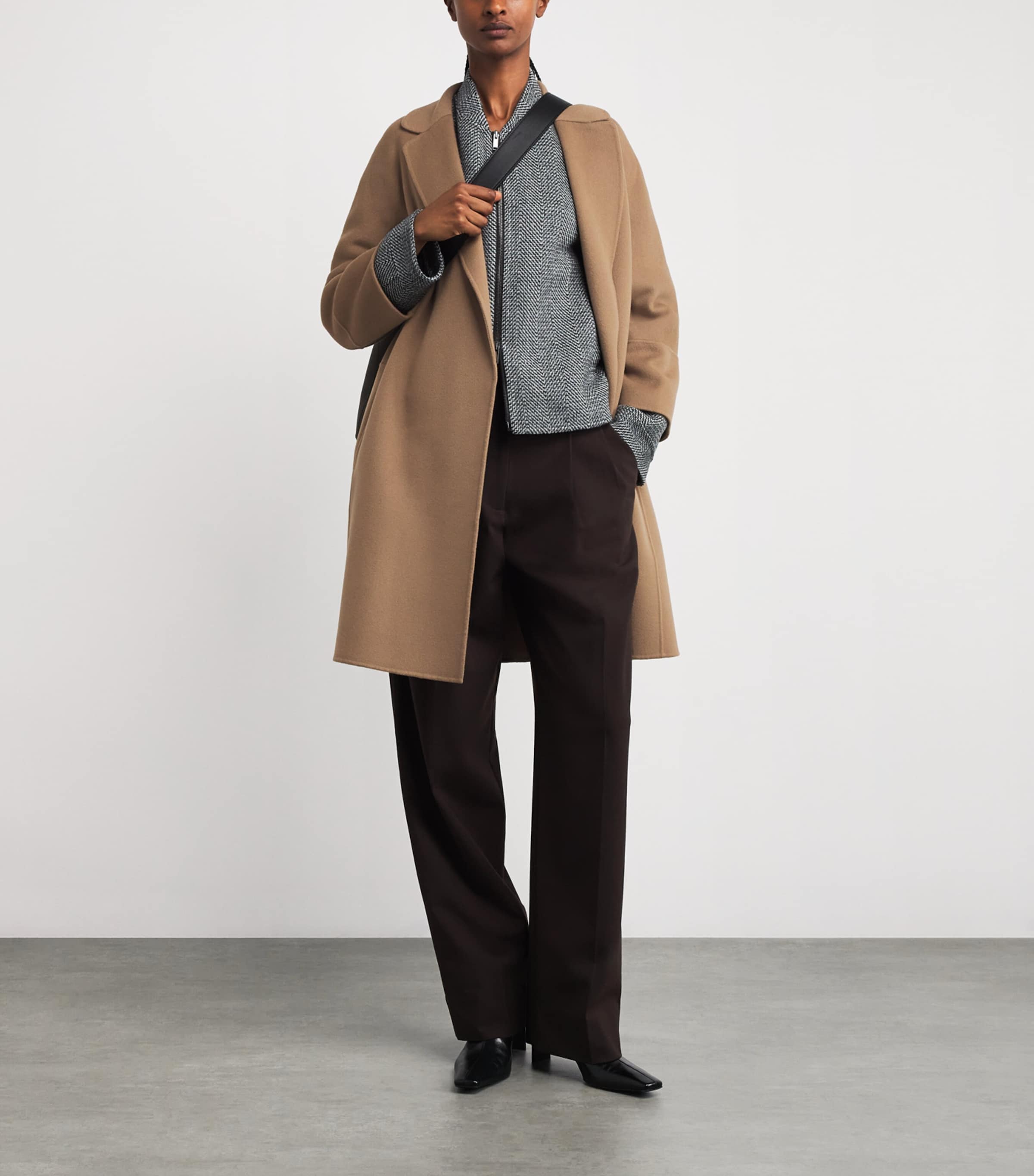 Virgin Wool Short Wrap Coat CAMEL Image 2