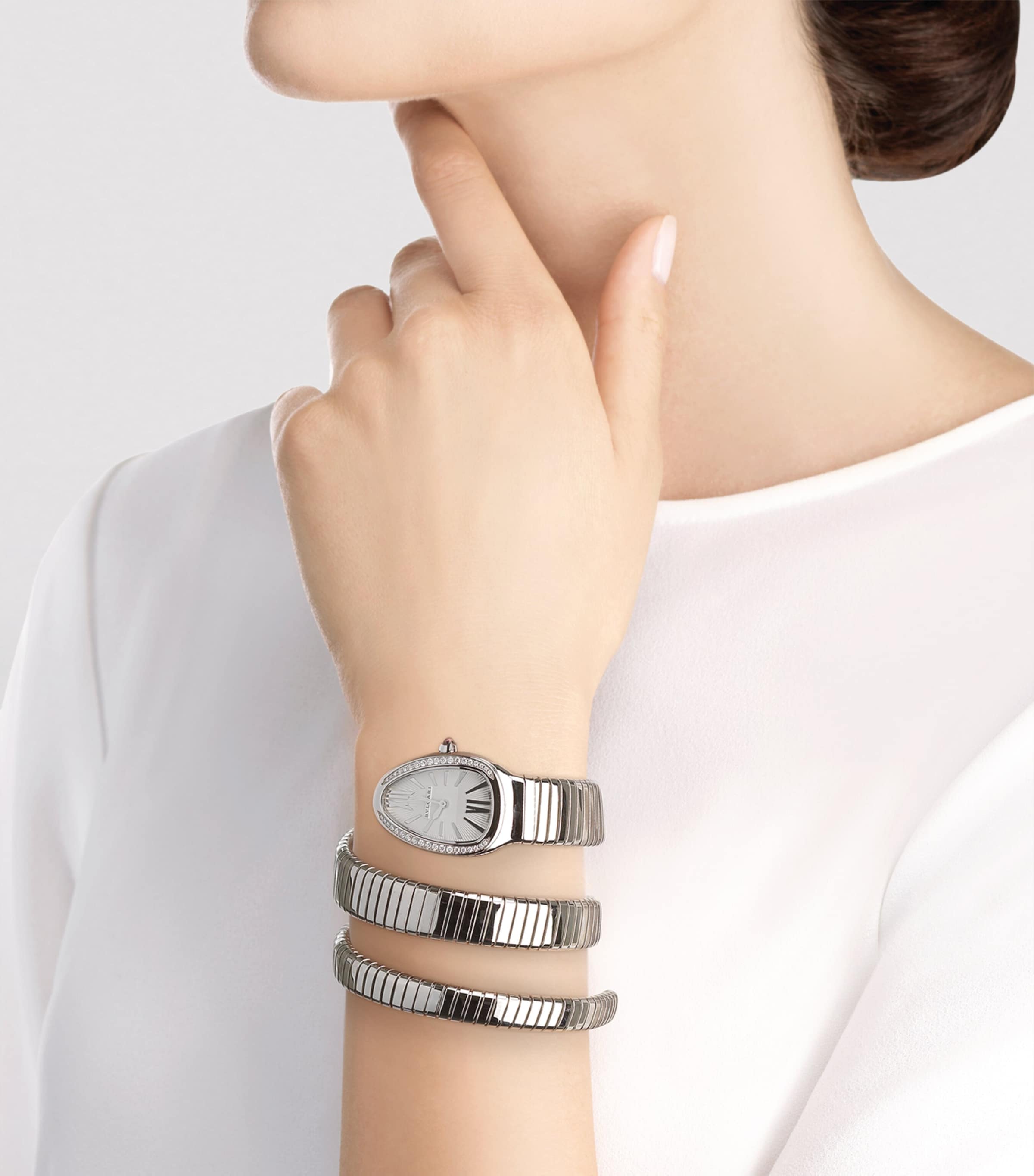 Stainless Steel and Diamond Serpenti Tubogas Watch 35mm WHITE Image 4