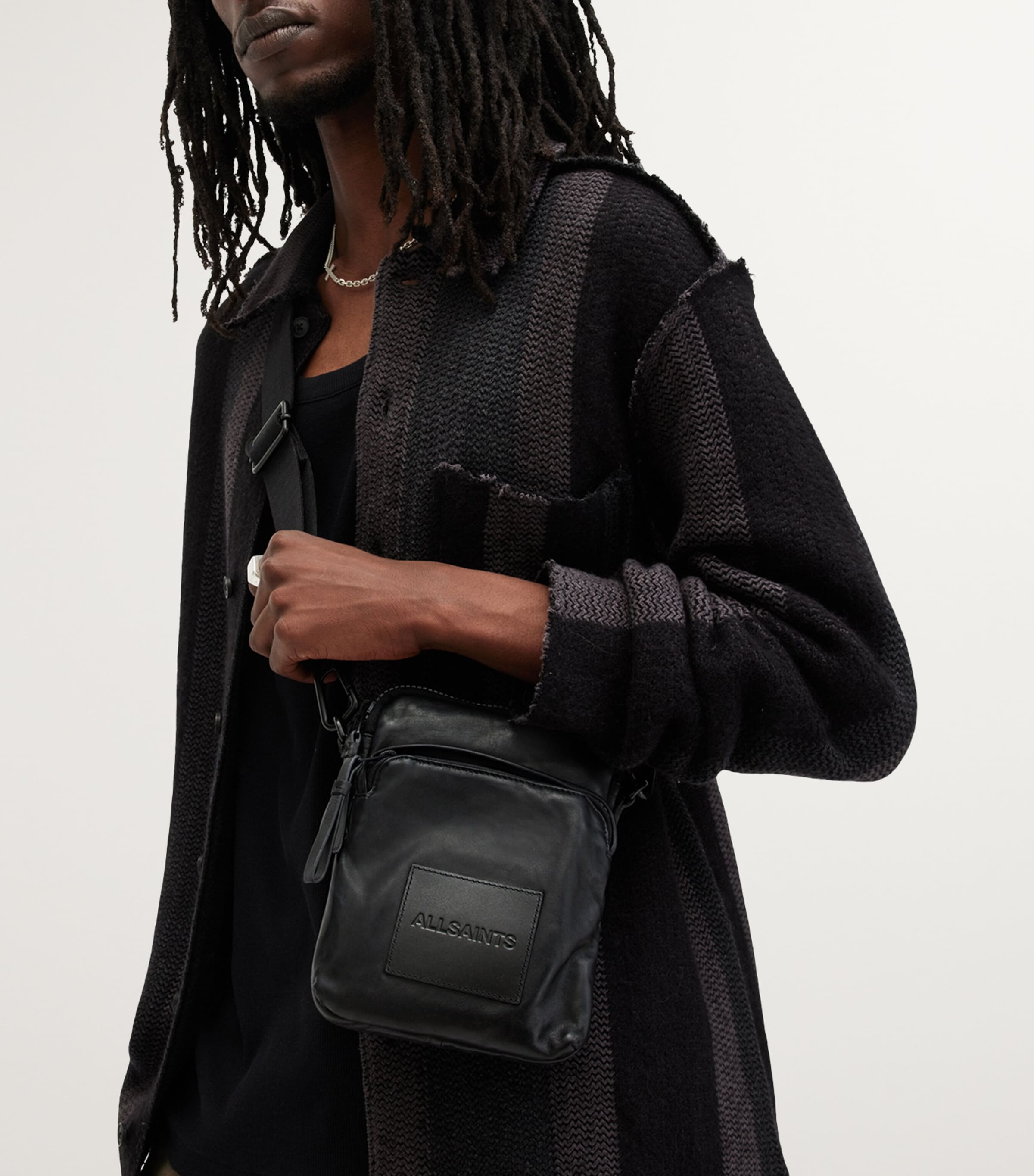 Leather Falcon Cross-Body Bag BLACK Image 6