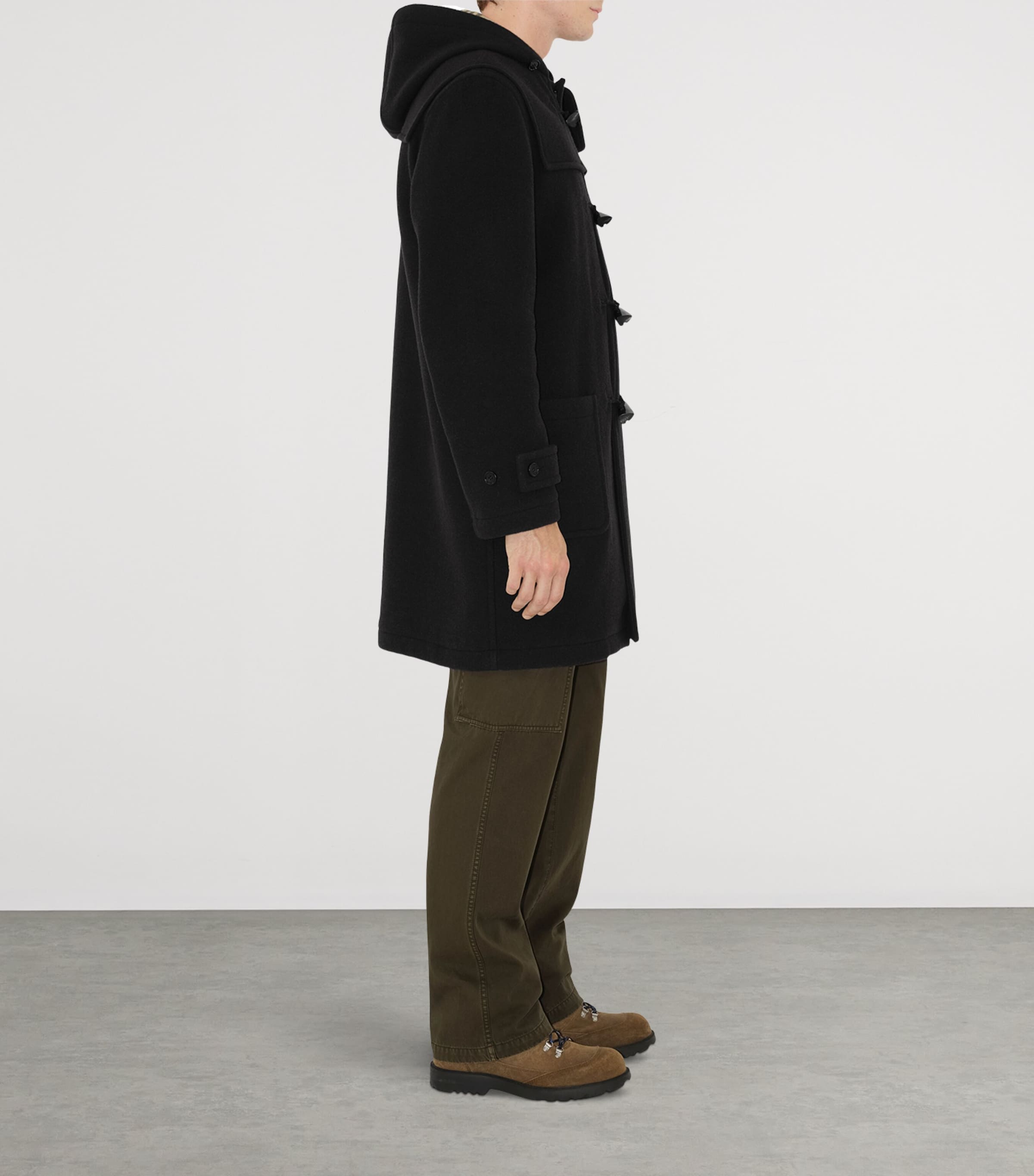 Wool Duffle Coat BLACK IP CHECK Image 3
