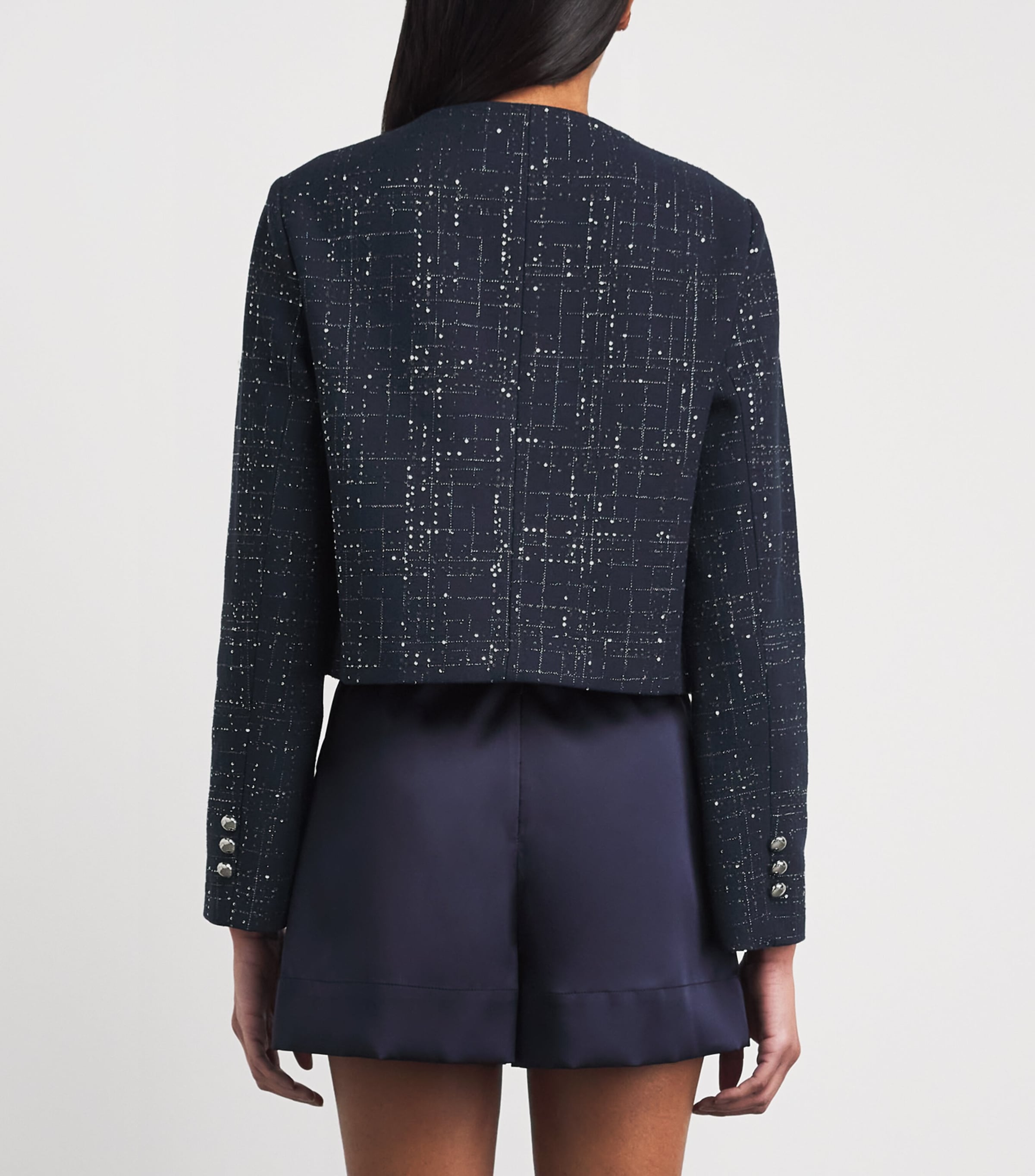 Maje Womens Sequinned Tweed Cropped Jacket Navy Image 5