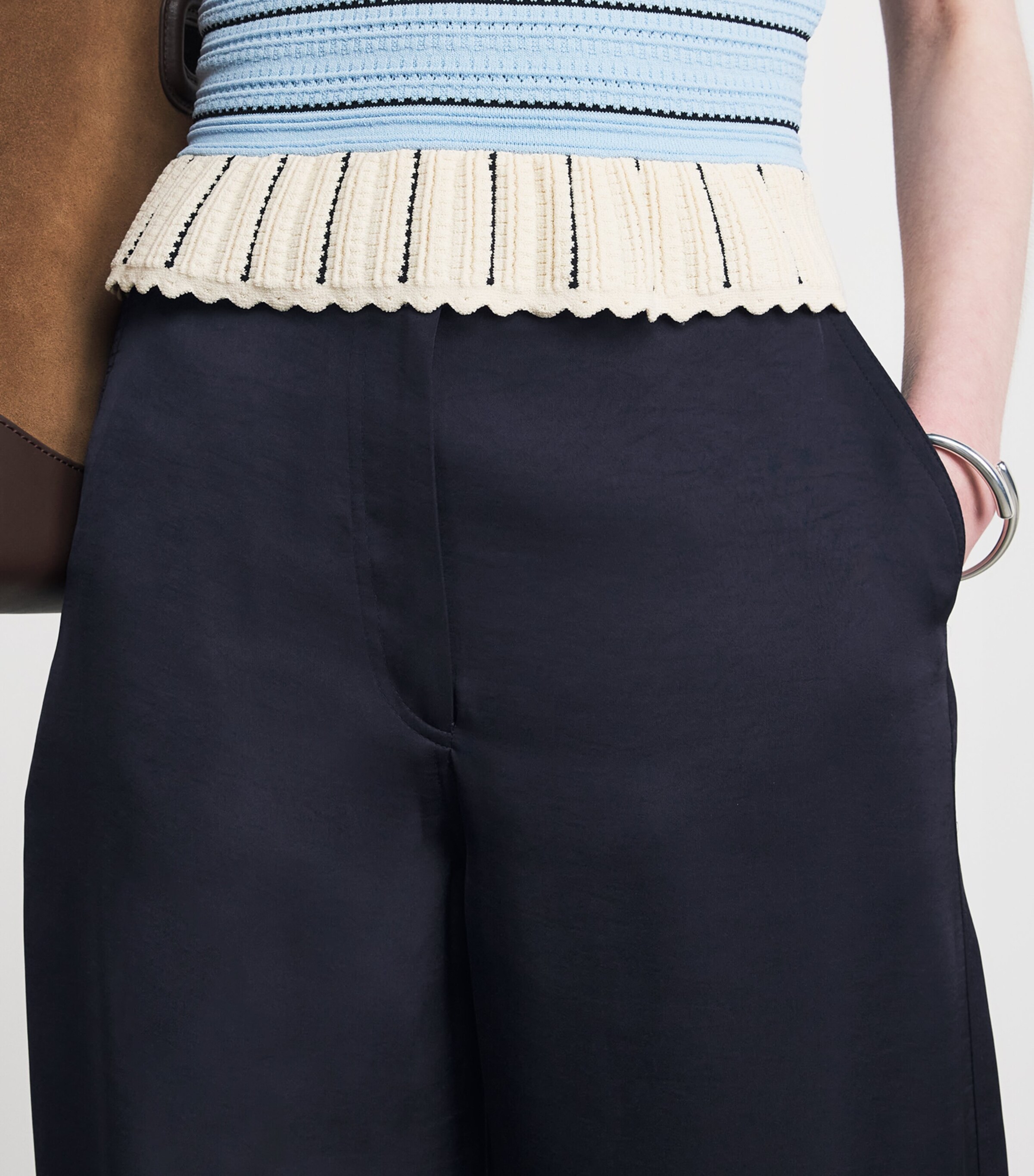 Claudie Pierlot Womens Wide-Leg Tailored Trousers Navy Image 3