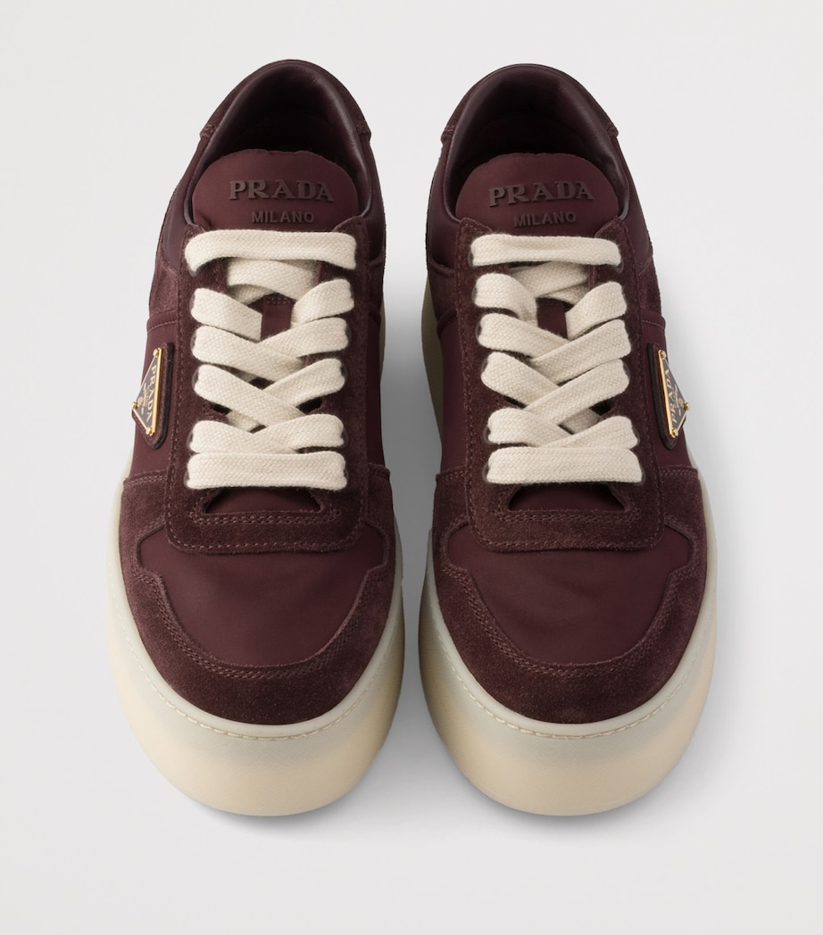 Prada Womens Suede and Re-Nylon Downtown Bold Sneakers Burgundy Image 3