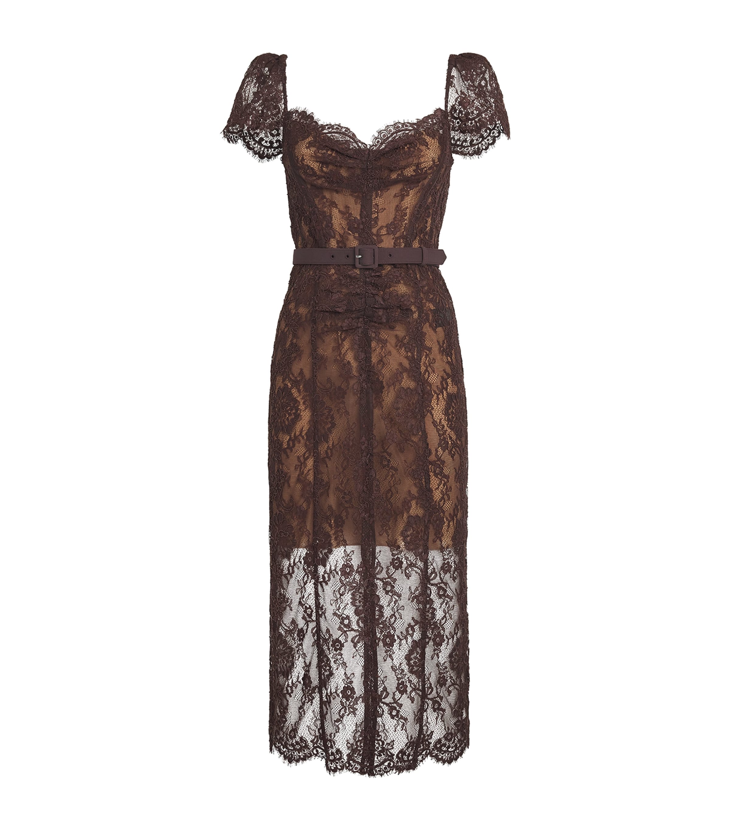 Self-Portrait Womens Lace Floral Midi Dress Brown Image 1